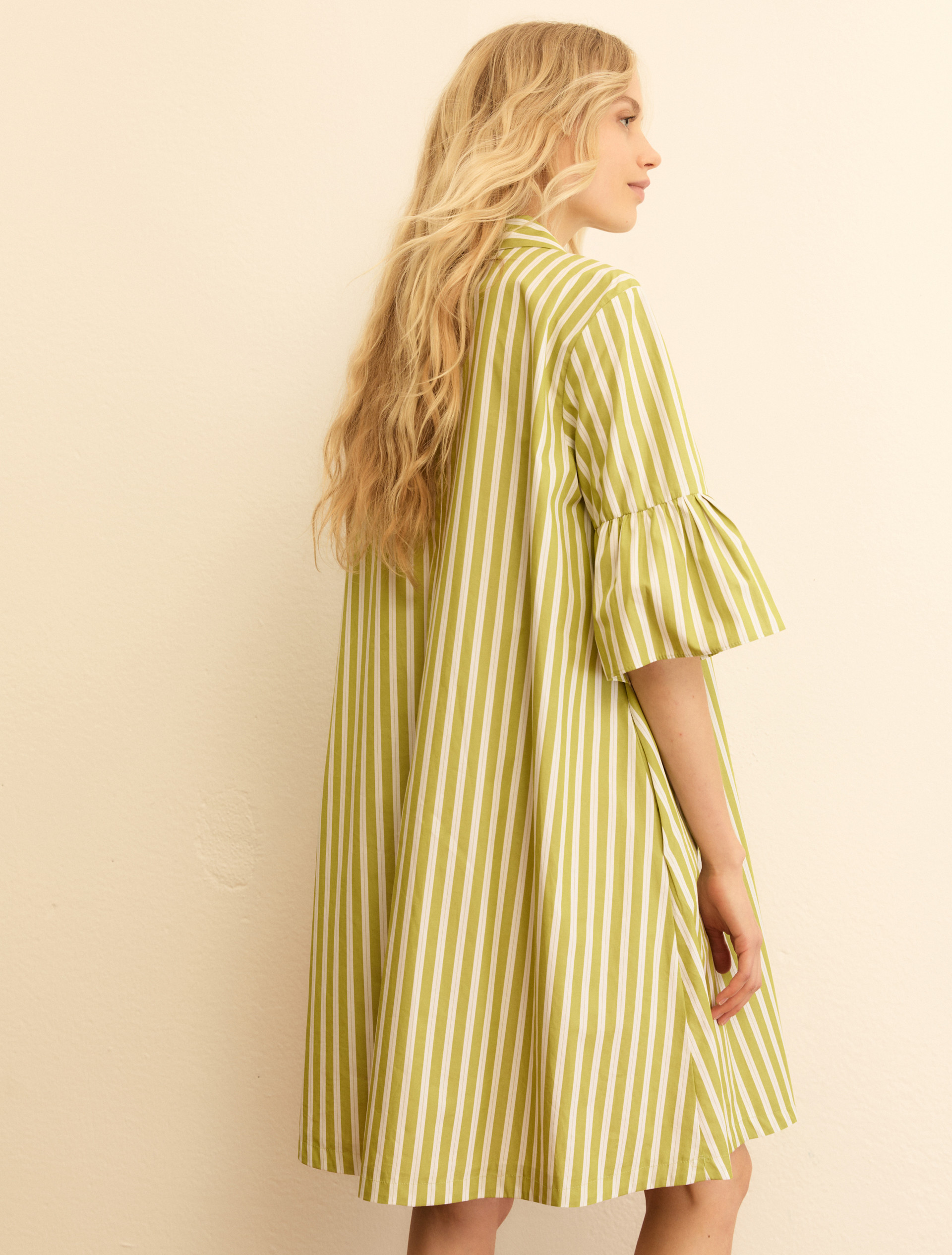 Flounce-sleeve poplin dress - LIME GREEN - Emme - 3