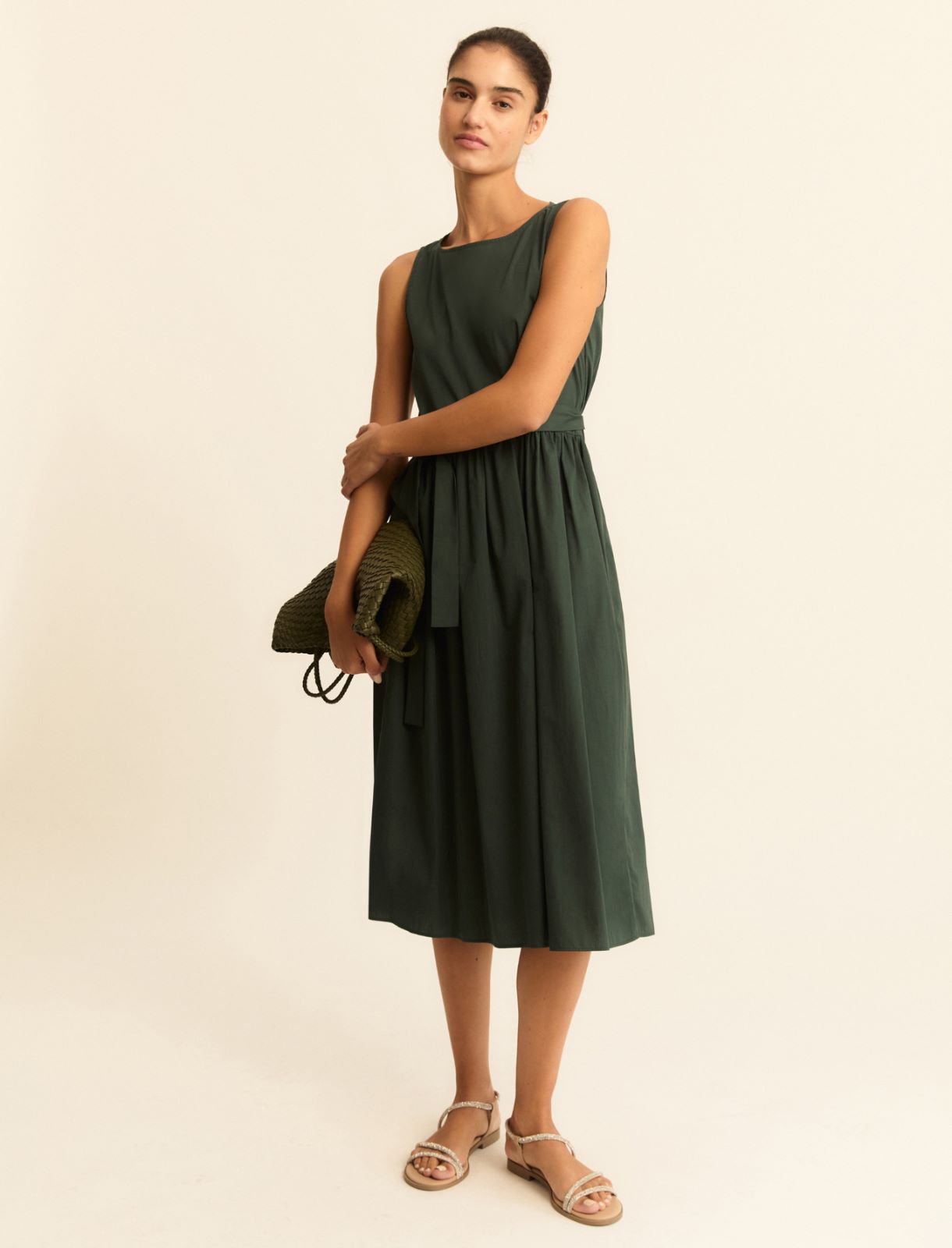 Sleeveless poplin dress - DARK GREEN - Emme - 4