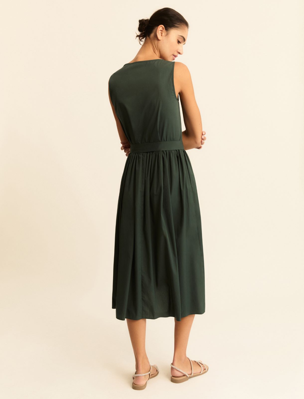Sleeveless poplin dress - DARK GREEN - Emme - 3