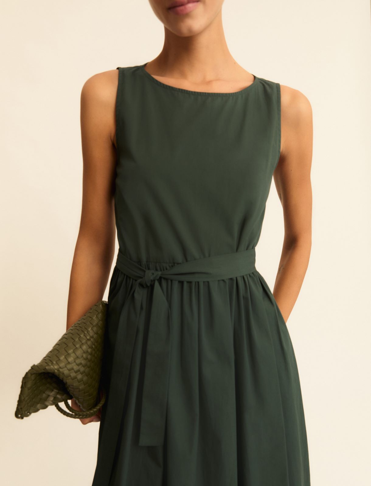 Sleeveless poplin dress - DARK GREEN - Emme - 5