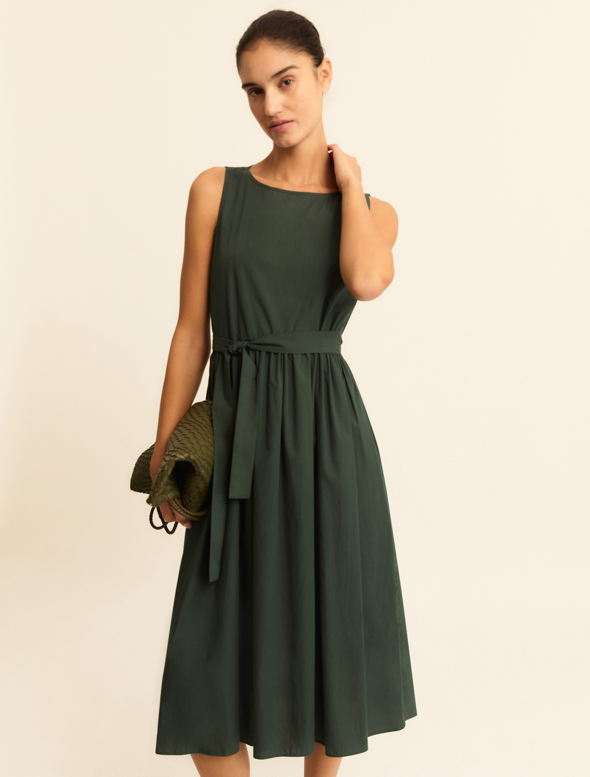 Sleeveless poplin dress - DARK GREEN - Emme - 1