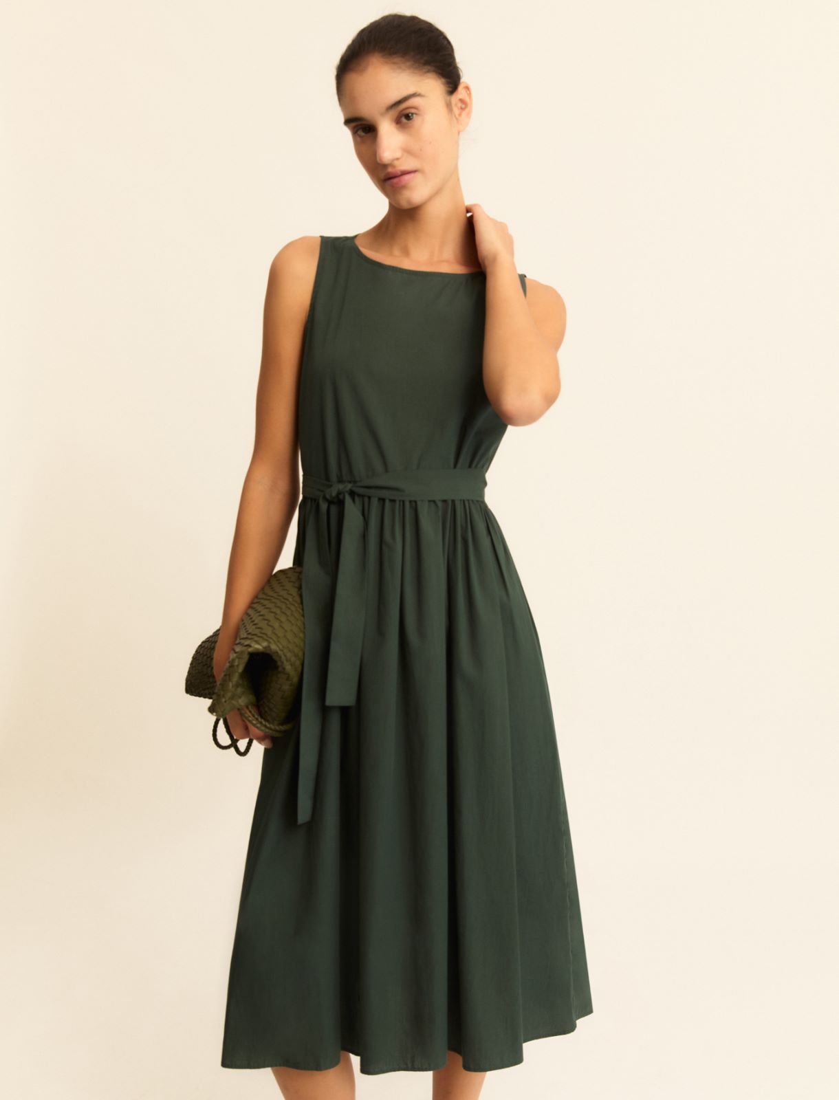 Sleeveless poplin dress - DARK GREEN - Emme