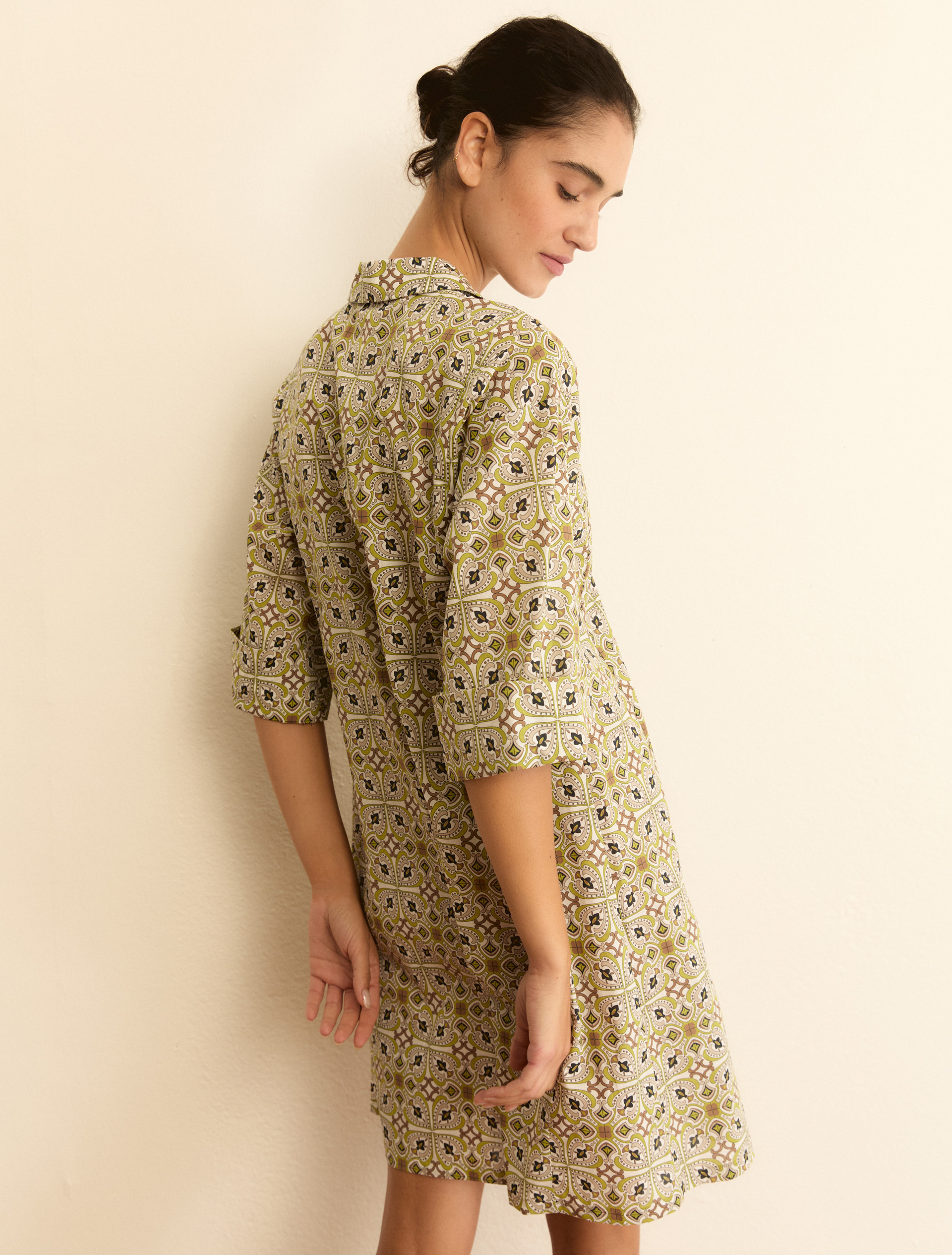 Printed muslin tunic dress - CAMEL - Emme - 3