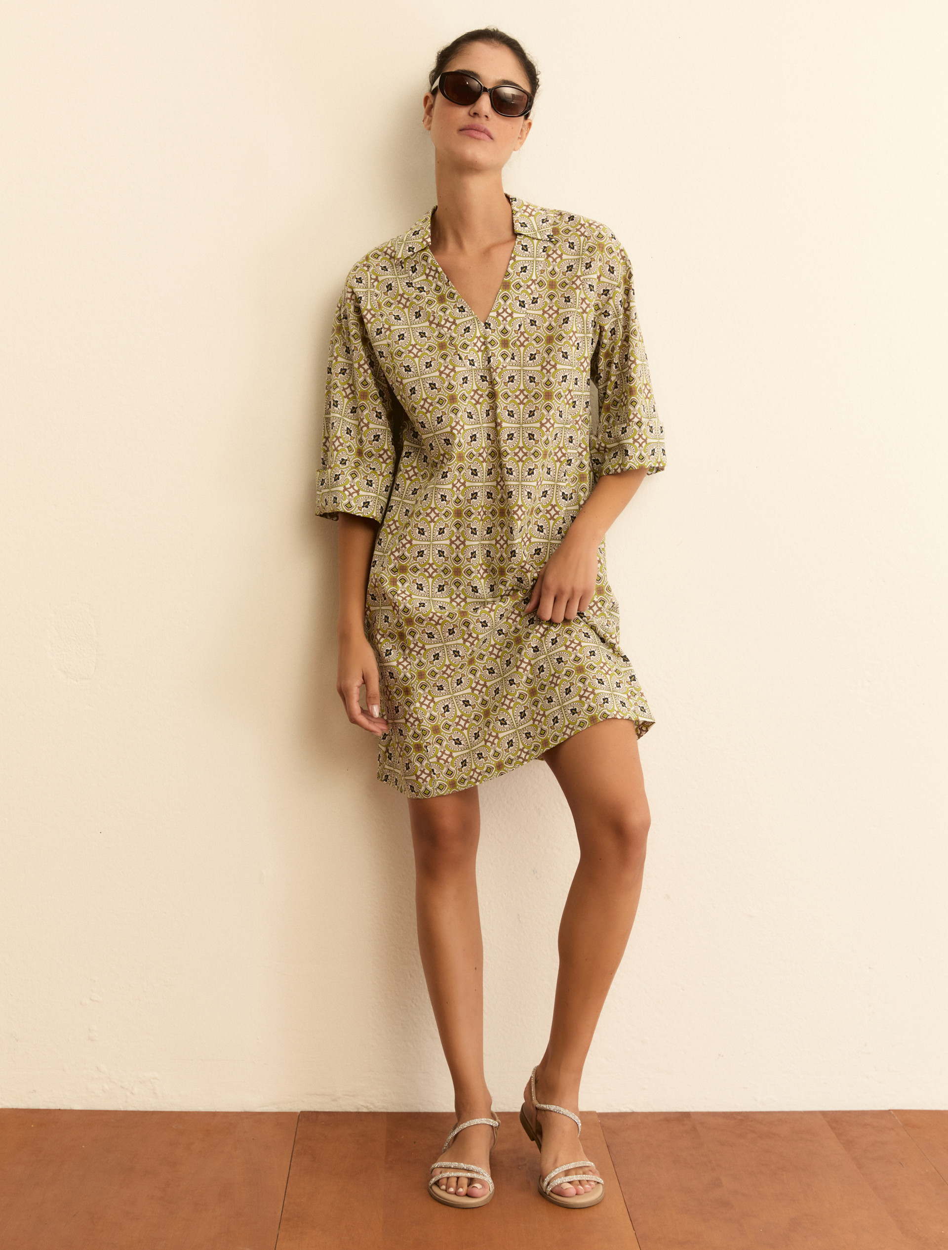 Printed muslin tunic dress - CAMEL - Emme - 2