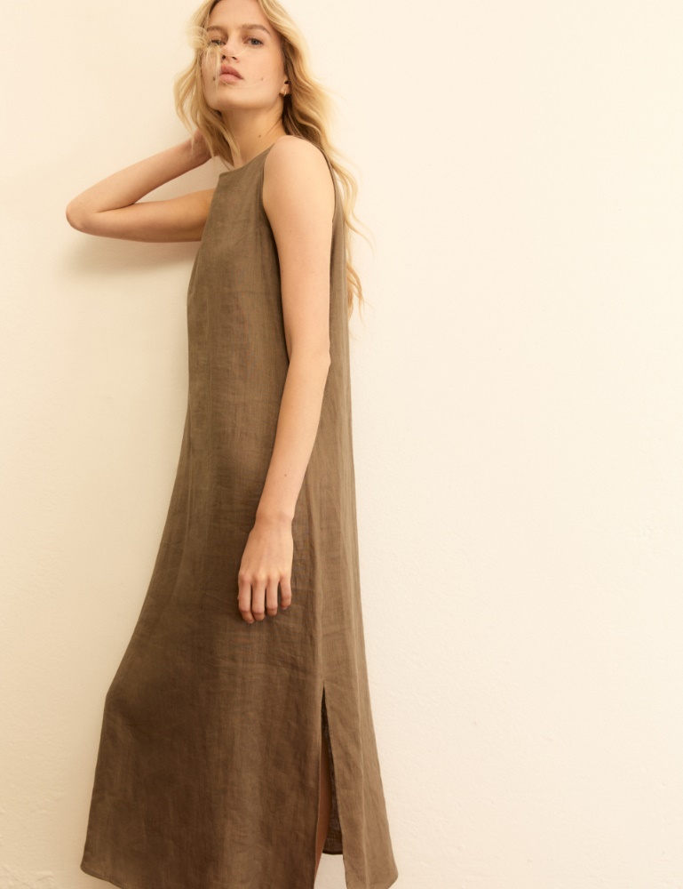 Straight-fit linen canvas dress - Emme - 6