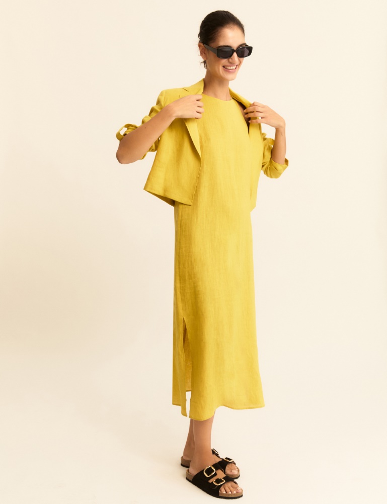 Straight-fit linen canvas dress - Emme - 4