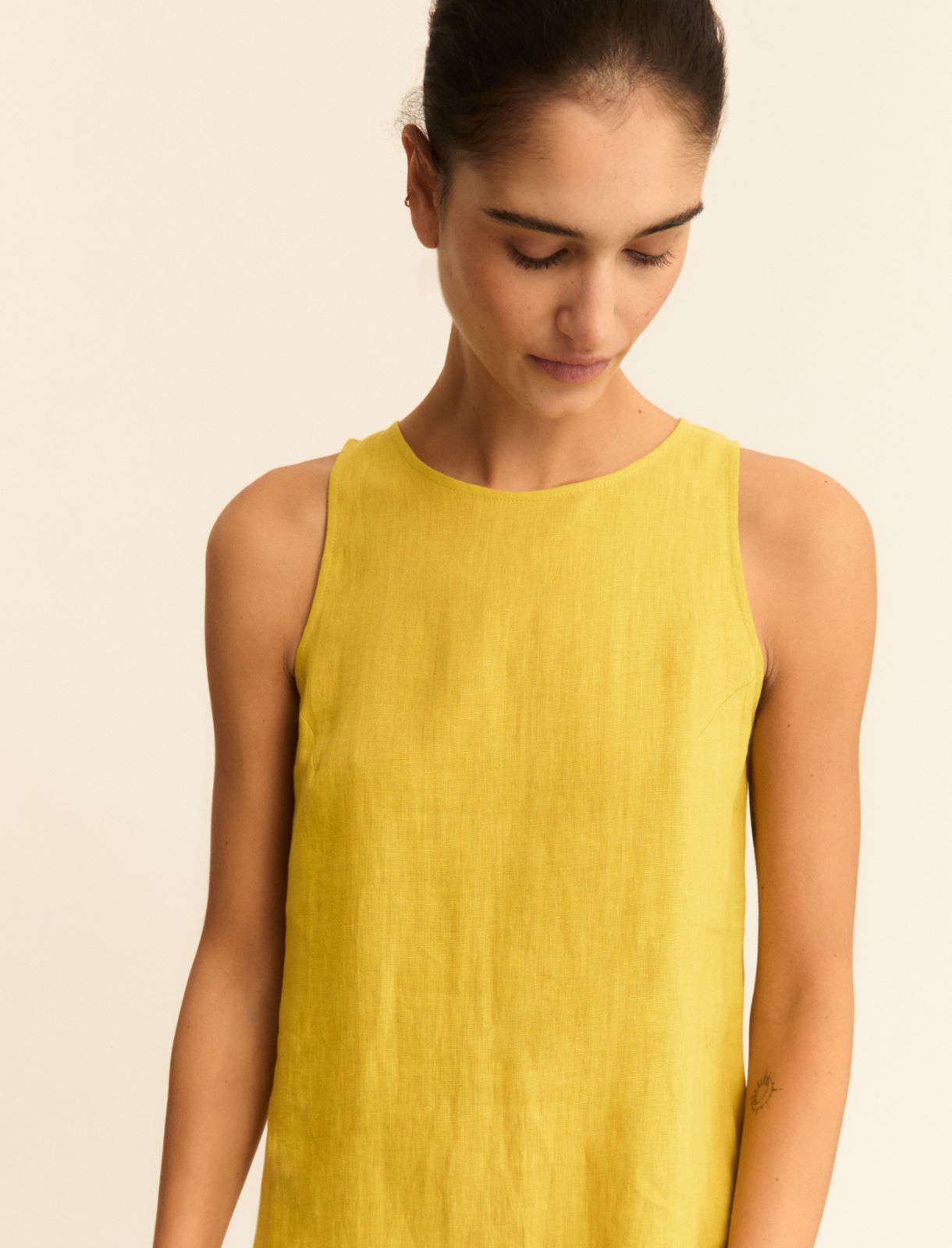 Straight-fit linen canvas dress - MUSTARD - Emme - 5