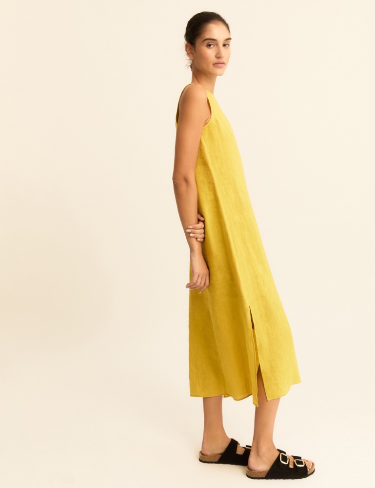 Straight-fit linen canvas dress - Emme