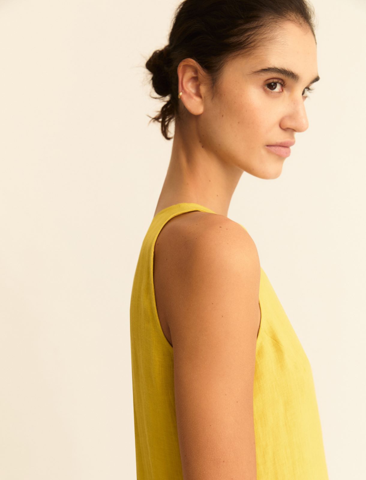 Straight-fit linen canvas dress - MUSTARD - Emme - 6