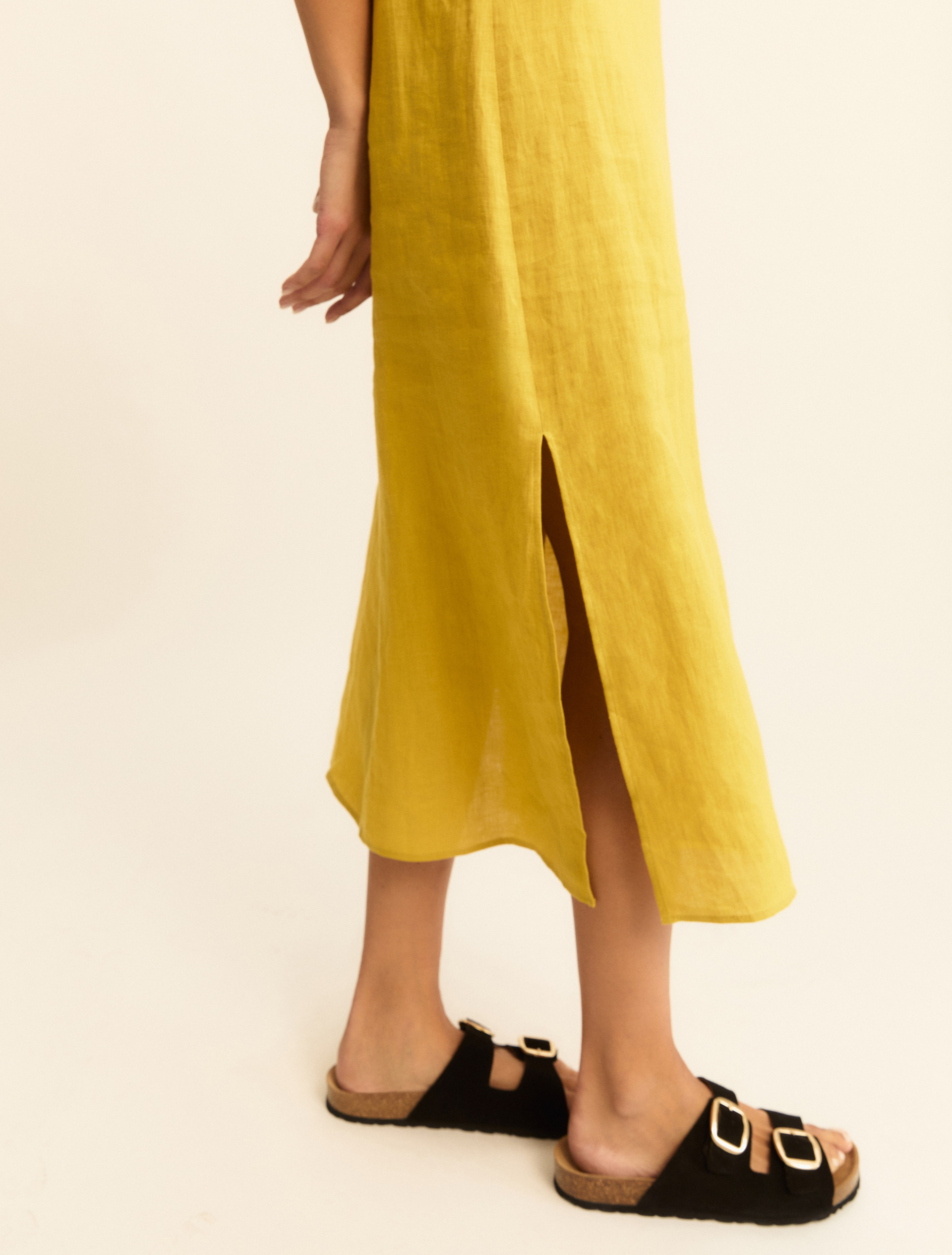 Straight-fit linen canvas dress - MUSTARD - Emme - 7
