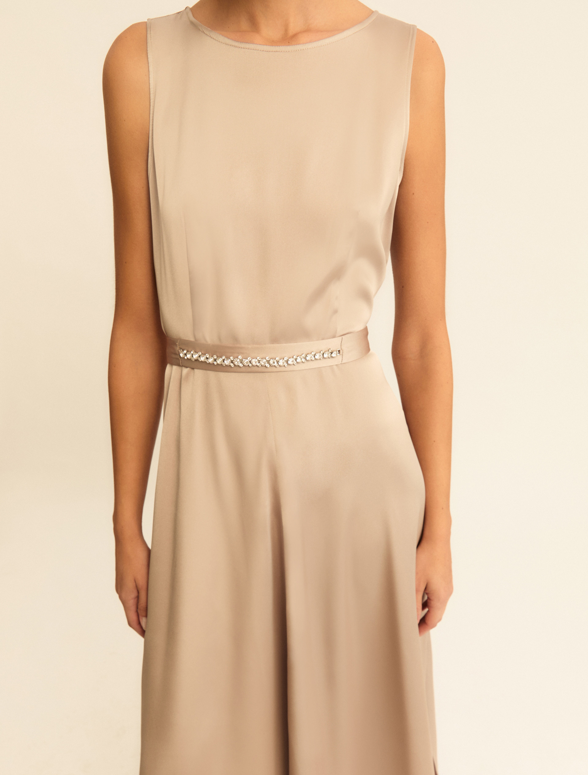 Elegant sleeveless satin dress - BEIGE - Emme - 5