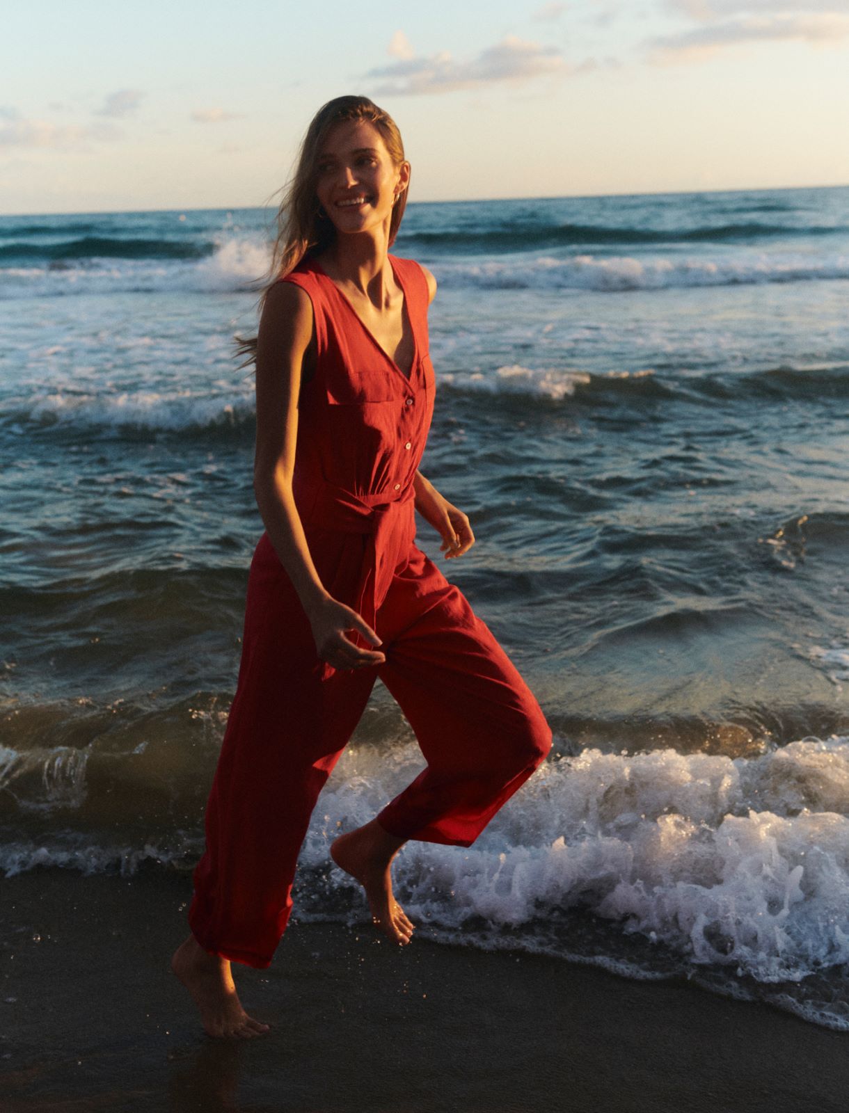 Pure linen jumpsuit - GERANIUM RED - Emme - 3