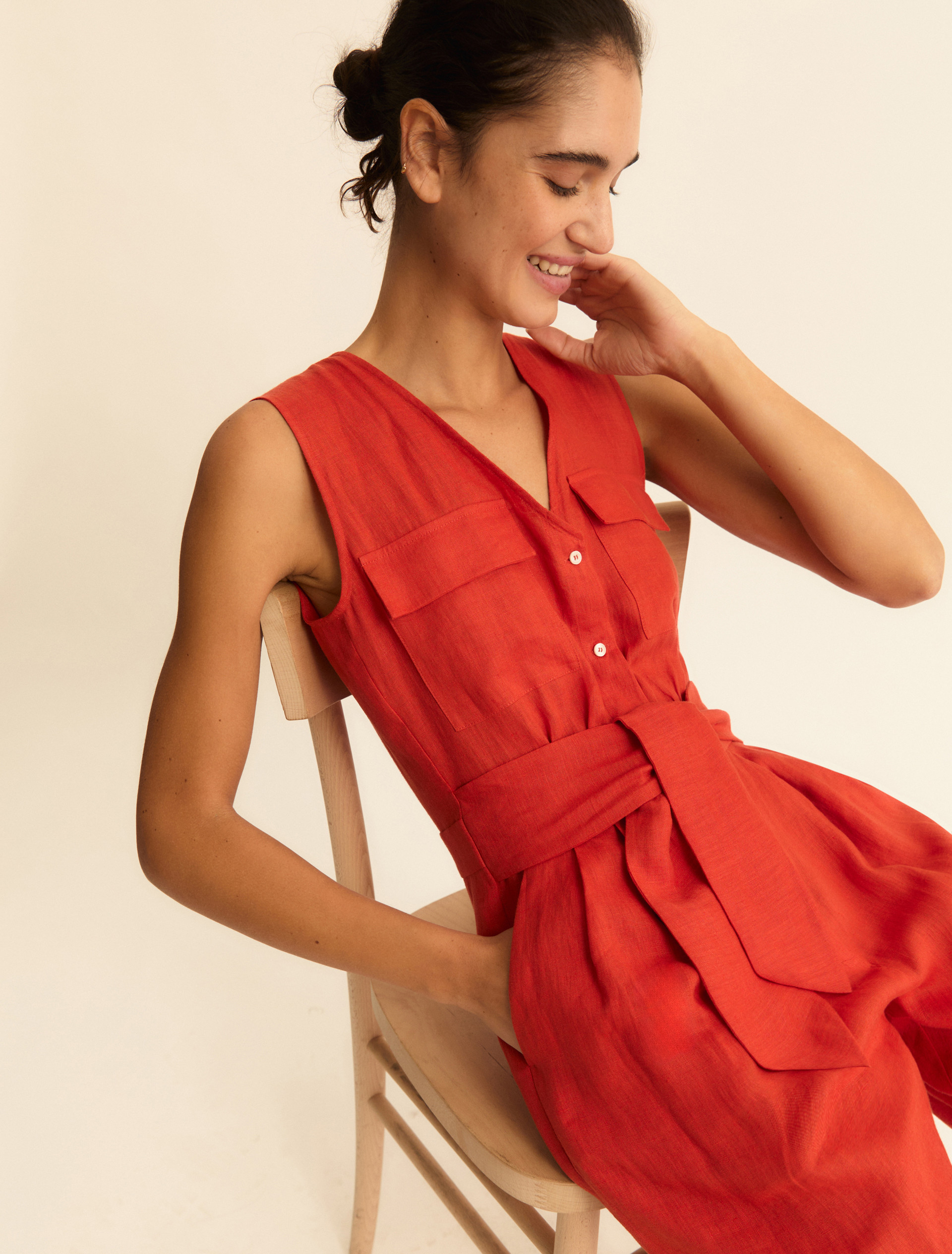 Pure linen jumpsuit - GERANIUM RED - Emme - 1