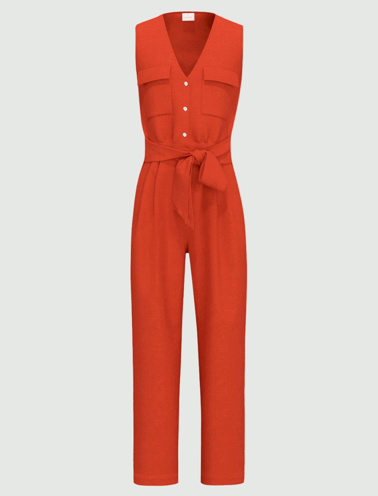 Pure linen jumpsuit - GERANIUM RED