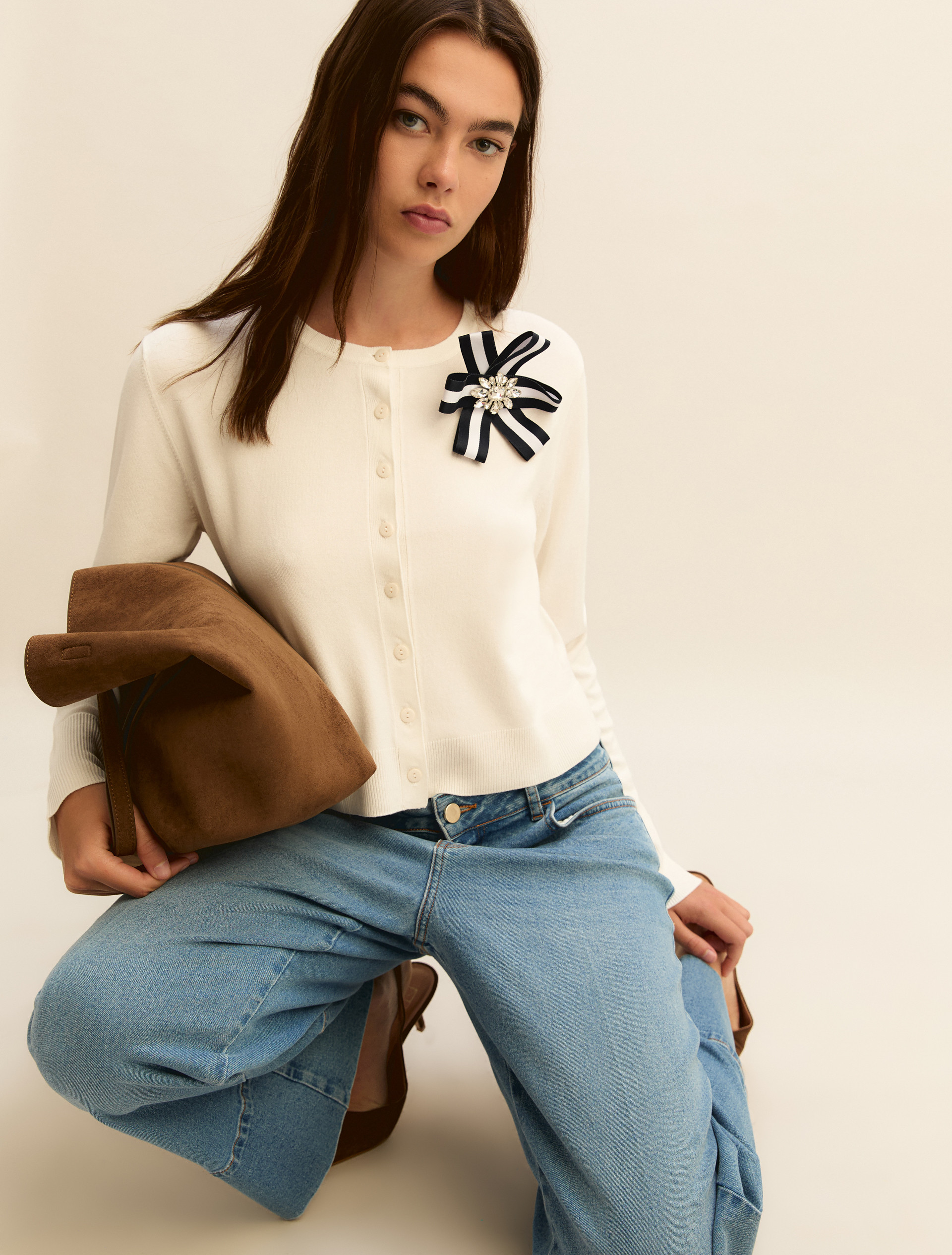 Short stretch viscose cardigan - WHITE - Emme - 4