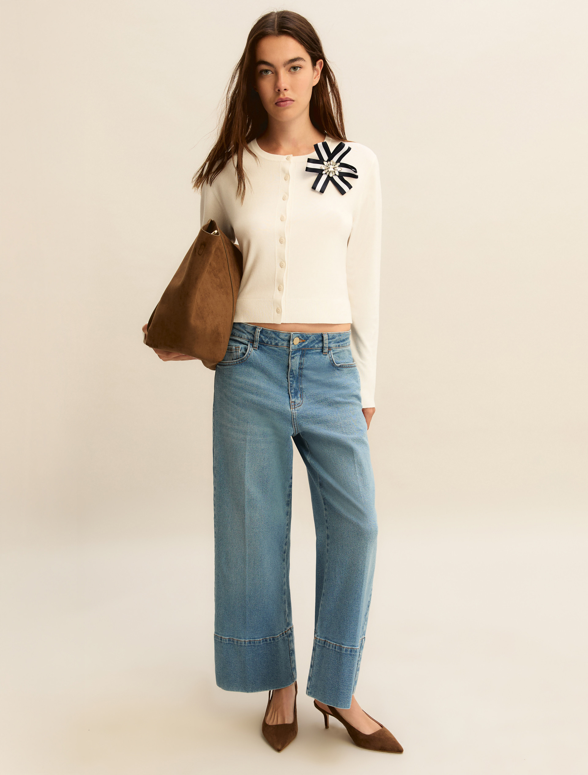 Short stretch viscose cardigan - WHITE - Emme - 1