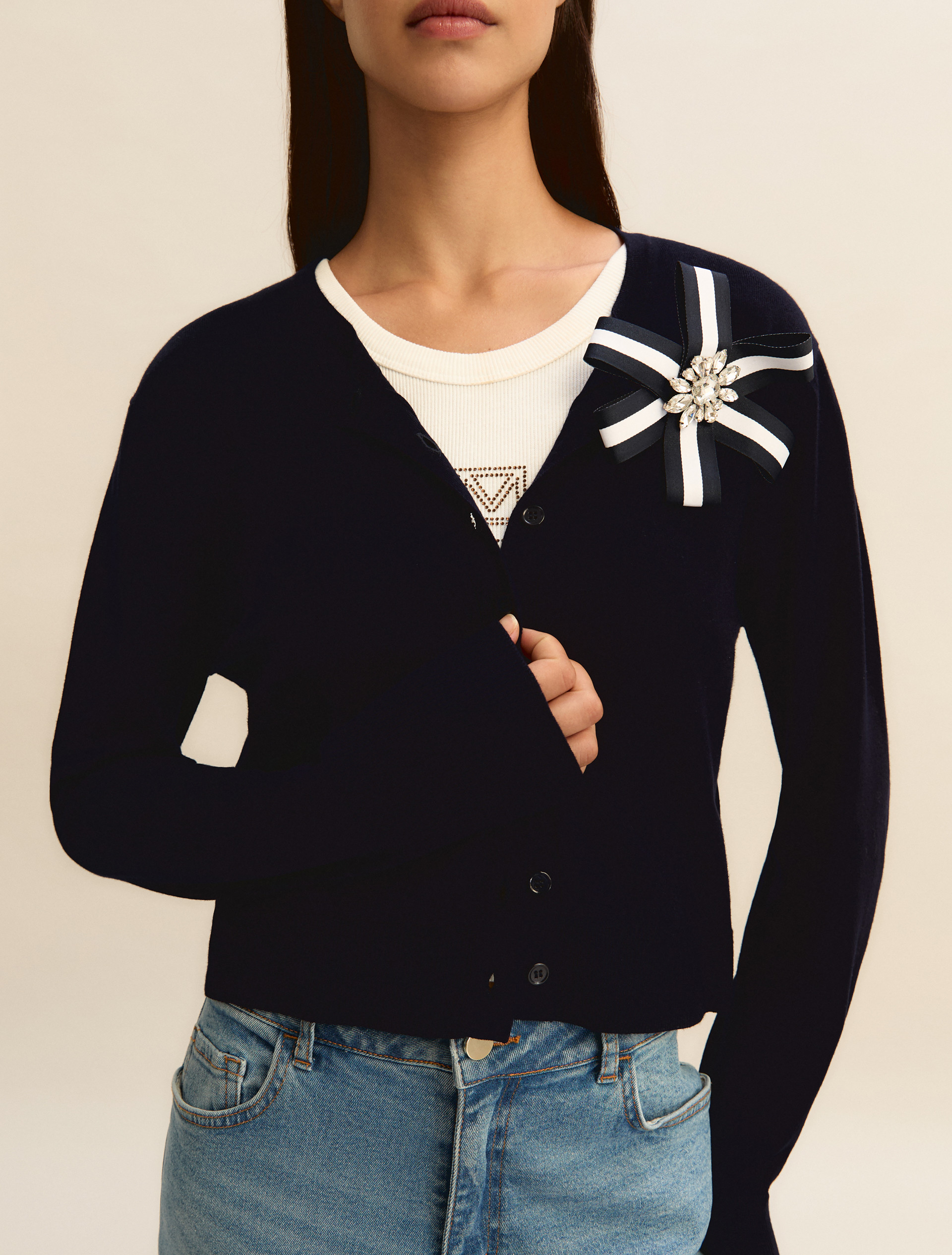 Short stretch viscose cardigan - NAVY - Emme - 3