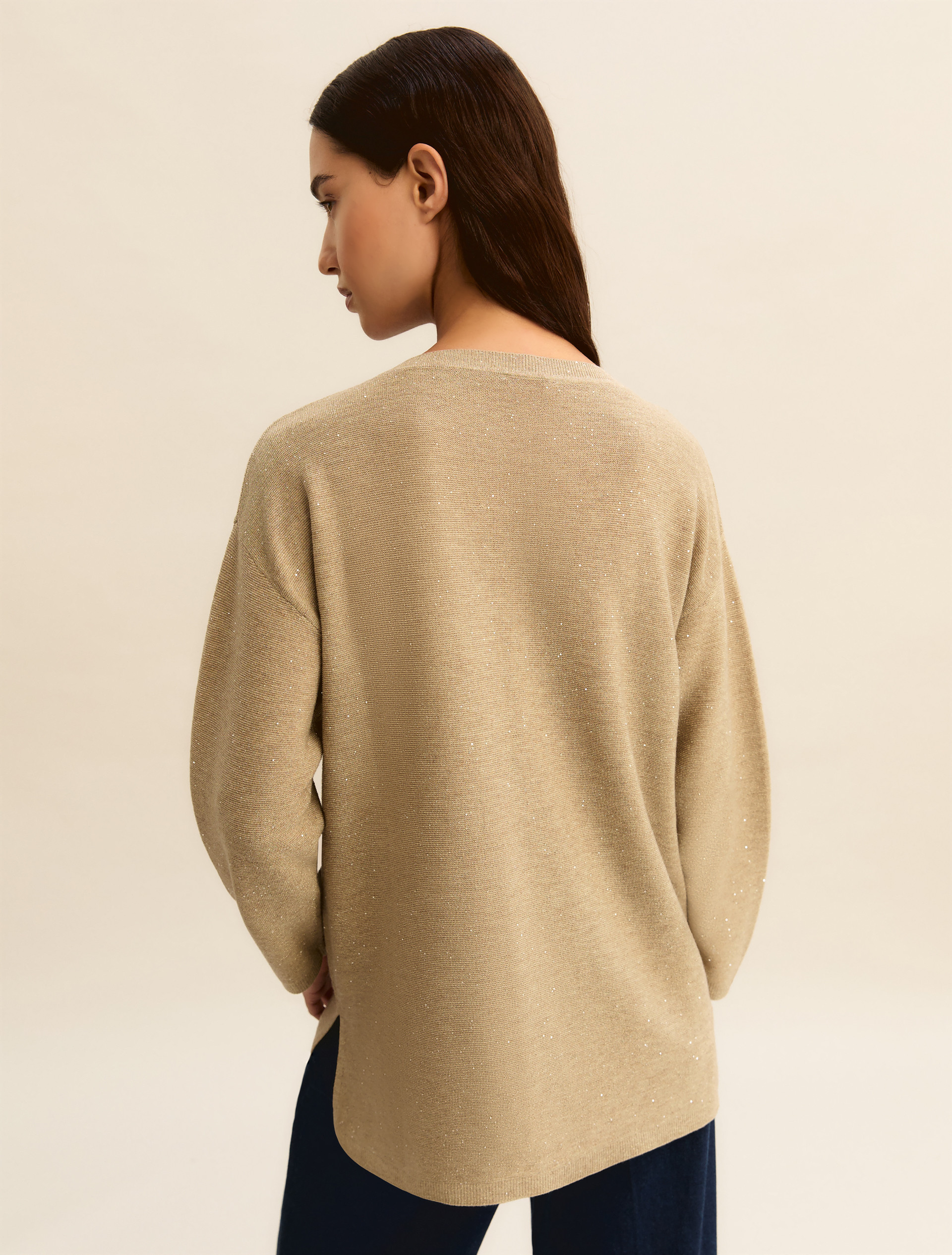 Lurex and micro sequin-adorned sweater - BEIGE - Emme - 3