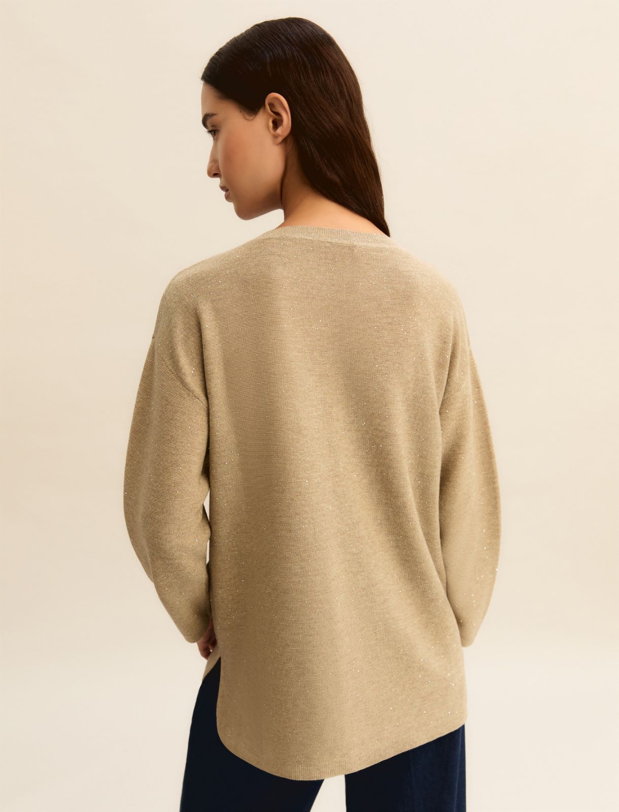 Lurex and micro sequin-adorned sweater - BEIGE - Emme - 3