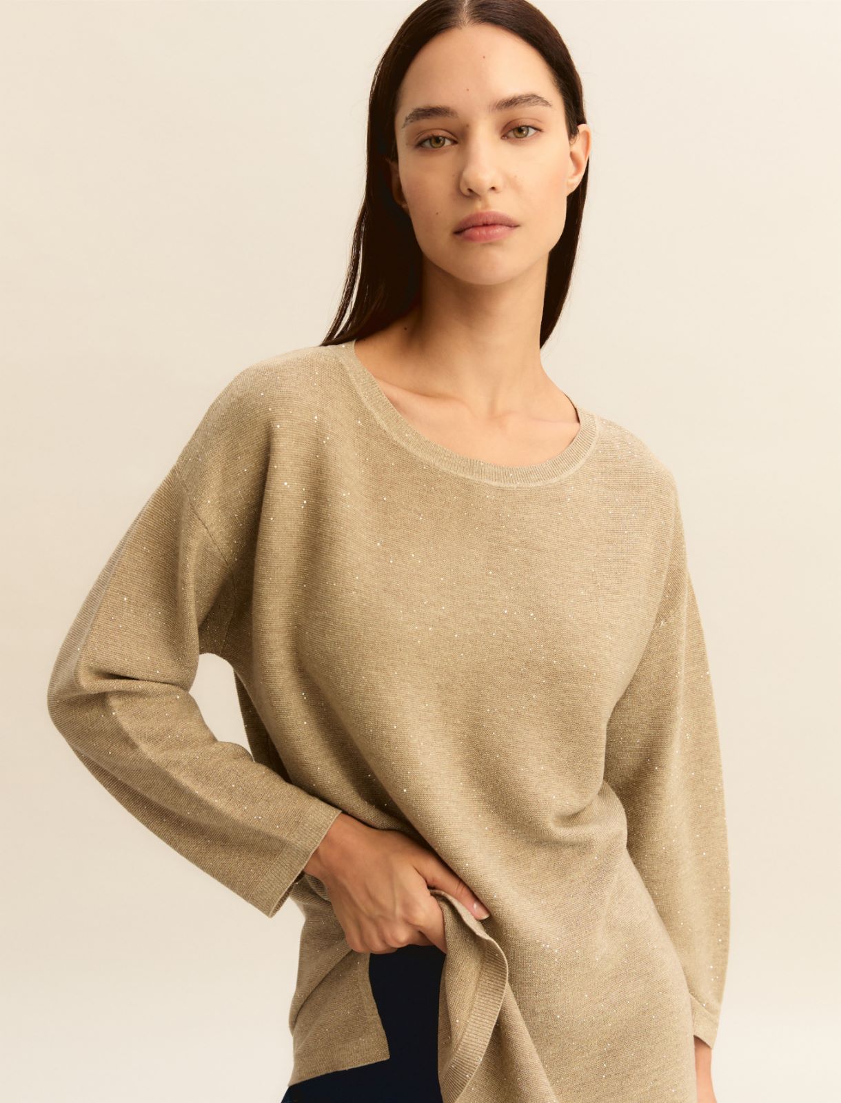 Lurex and micro sequin-adorned sweater - BEIGE - Emme - 5