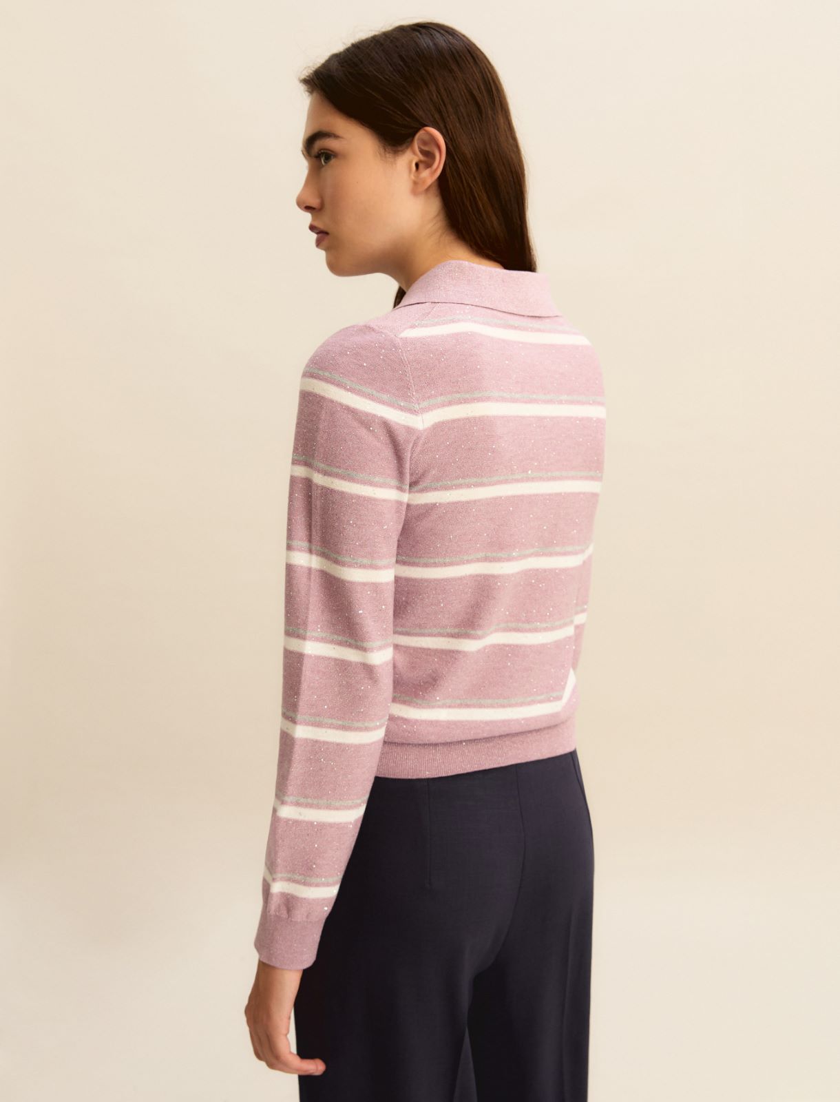 Lurex and sequin-adorned polo shirt - LAVENDER - Emme - 3