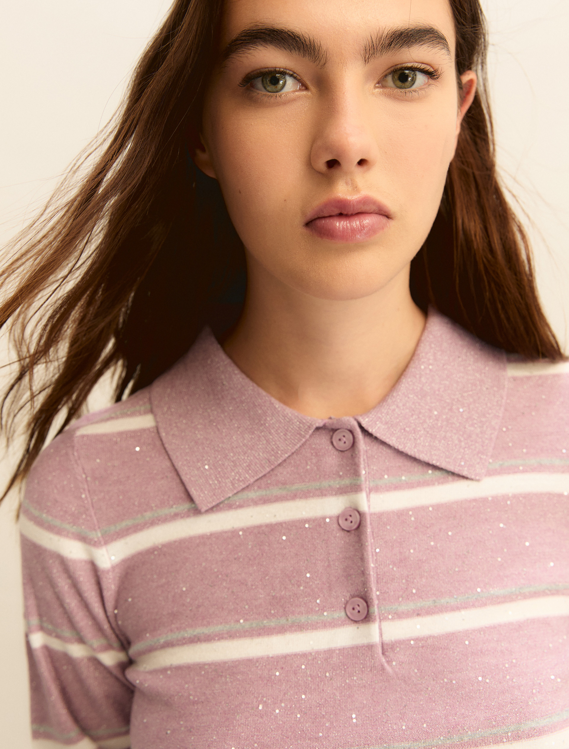 Lurex and sequin-adorned polo shirt - LAVENDER - Emme - 5