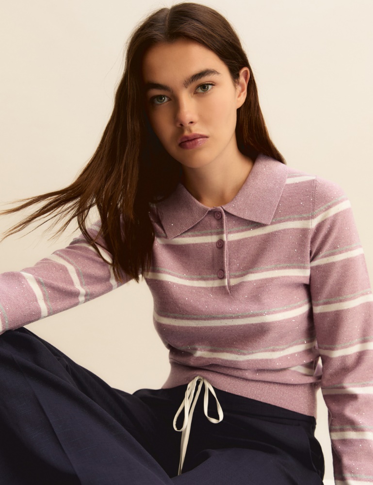 Lurex and sequin-adorned polo shirt - Emme