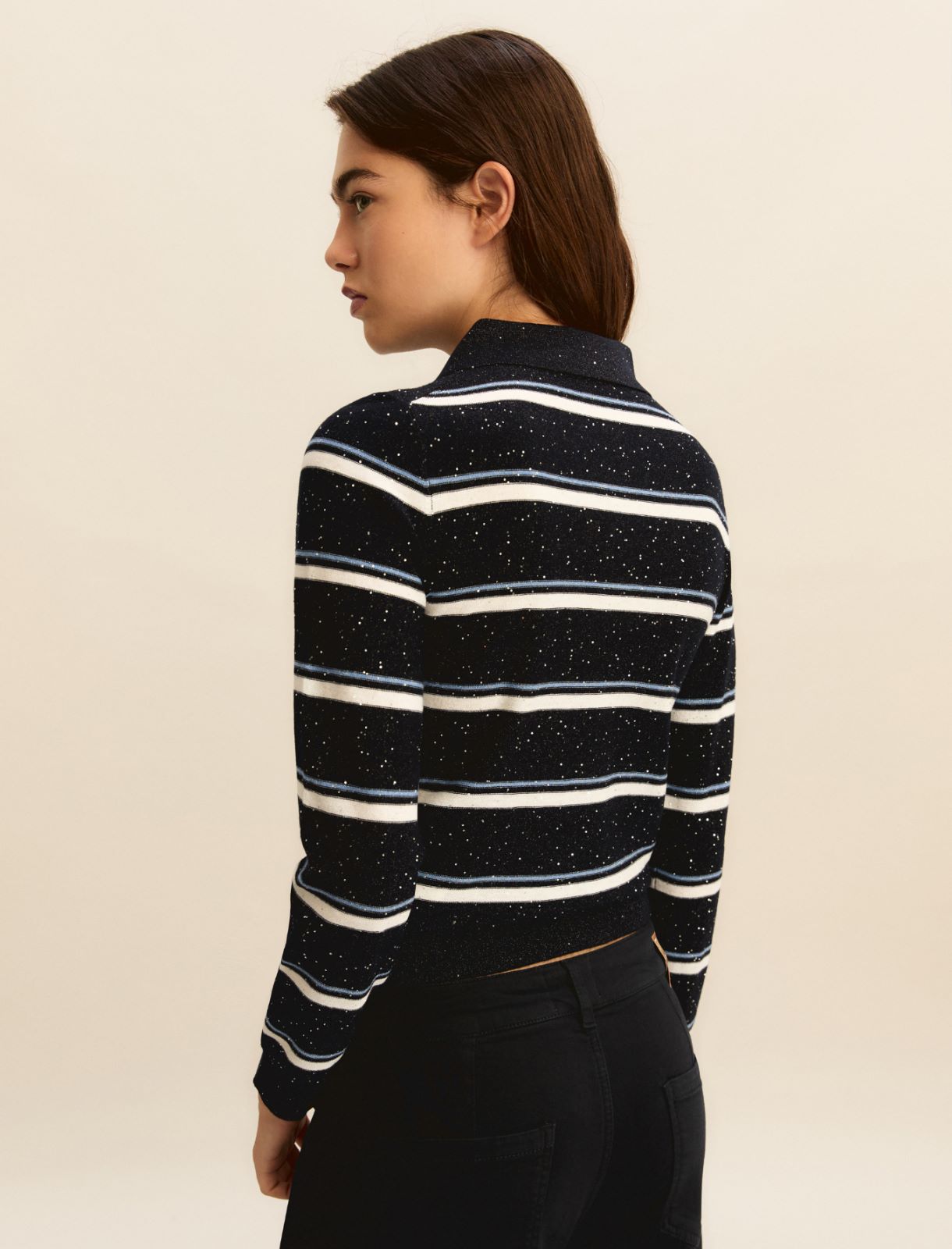 Lurex and sequin-adorned polo shirt - NAVY - Emme - 3