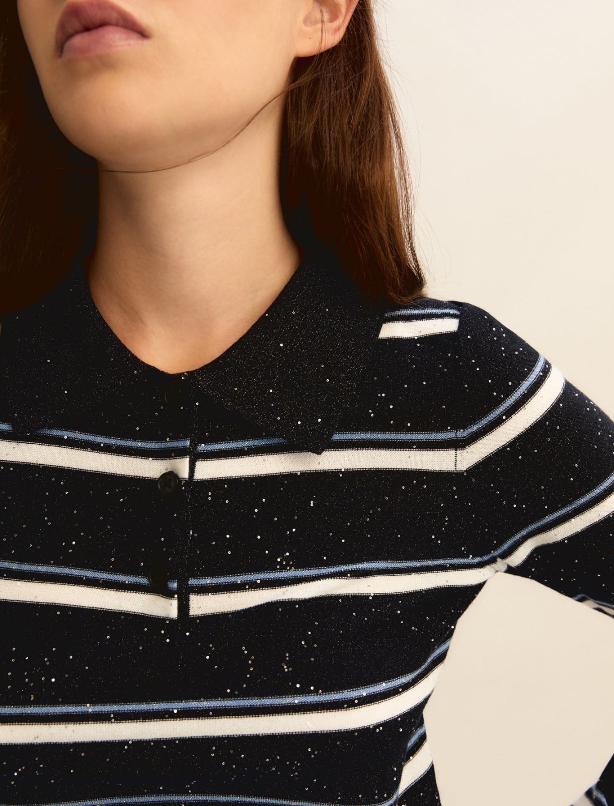 Lurex and sequin-adorned polo shirt - NAVY - Emme - 5