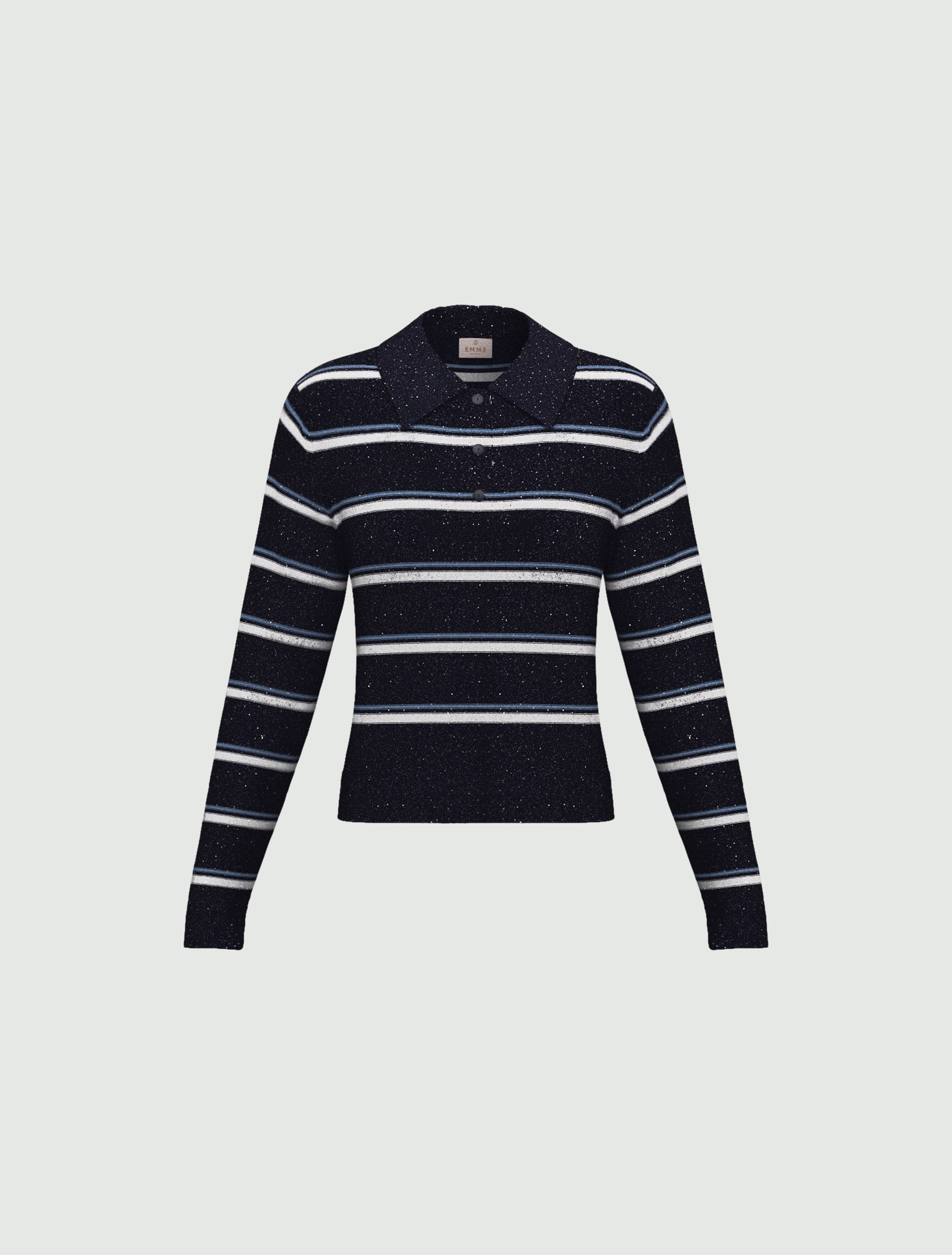 Lurex and sequin-adorned polo shirt - NAVY - Emme - 4