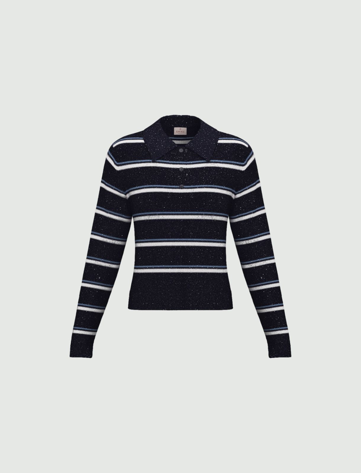 Lurex and sequin-adorned polo shirt - NAVY - Emme - 4