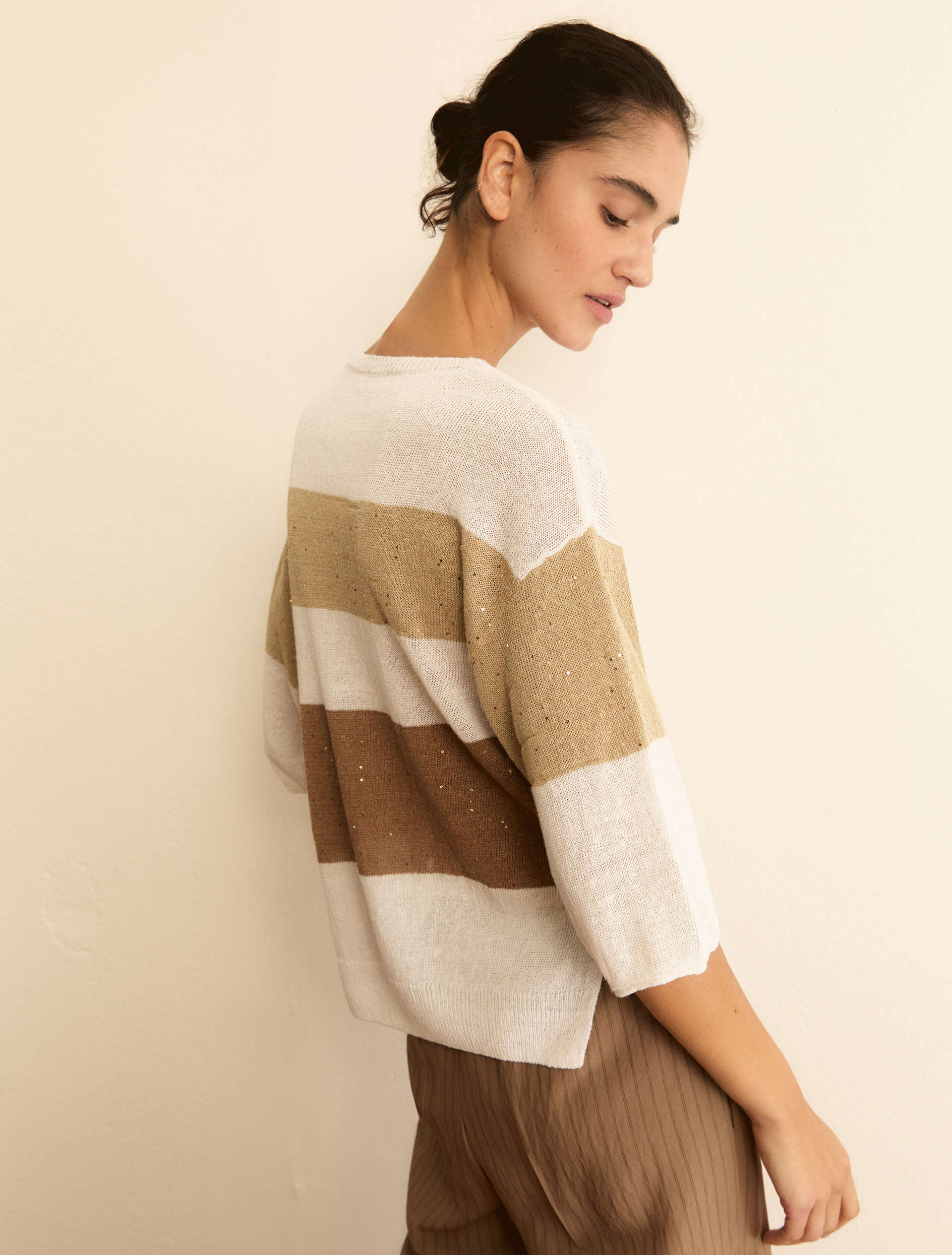 Linen-blend boxy sweater - WHITE - Emme - 3