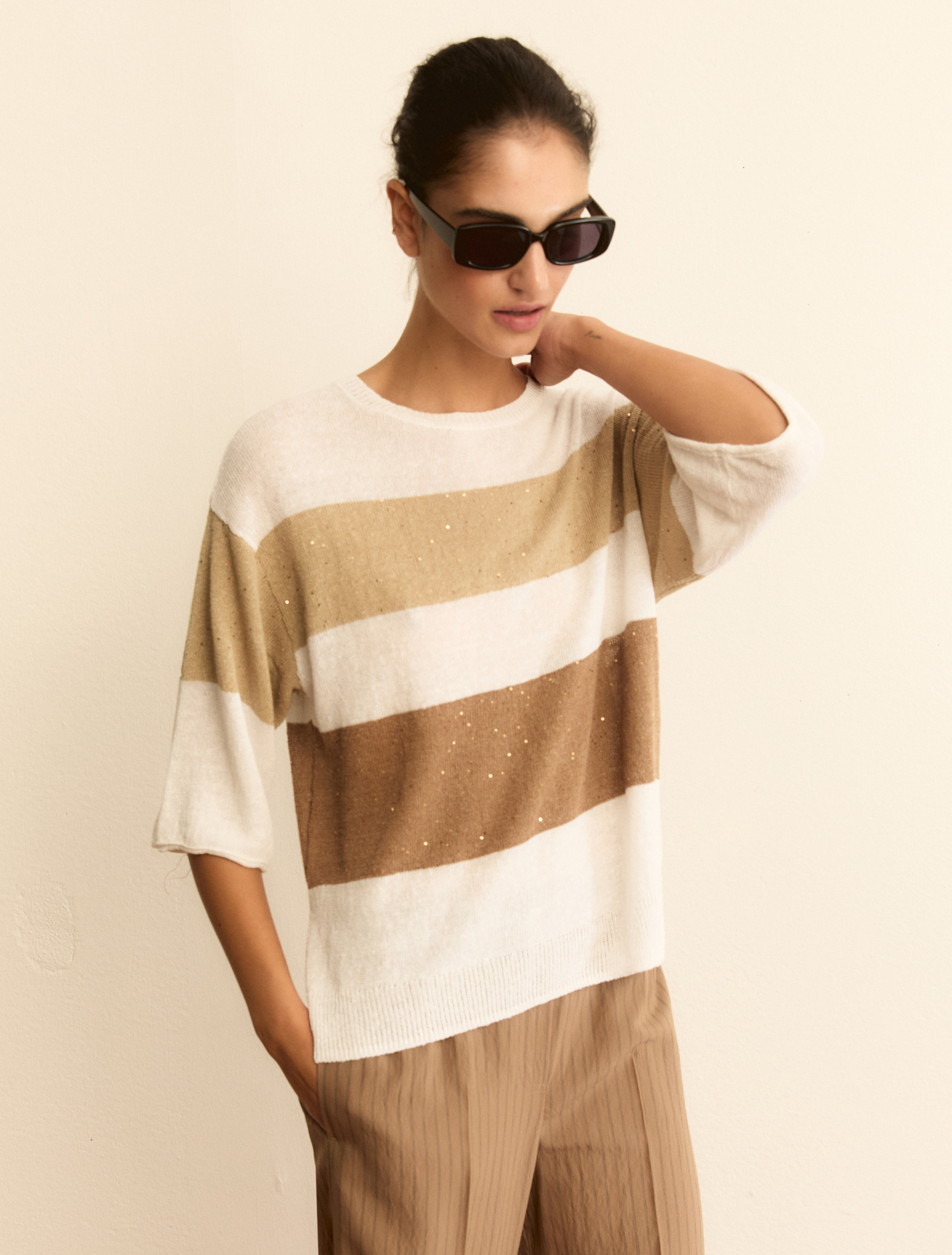 Linen-blend boxy sweater - WHITE - Emme - 1