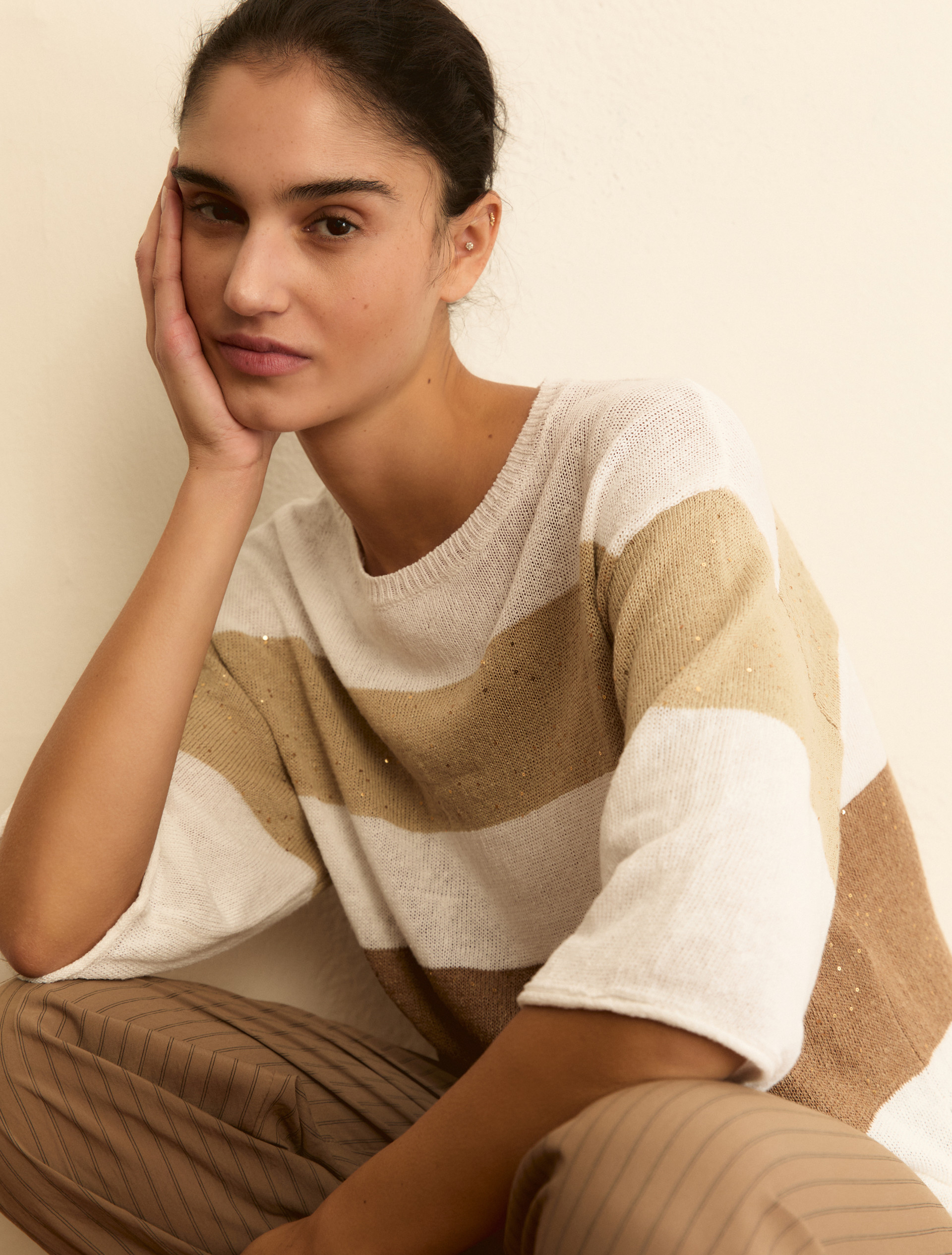 Linen-blend boxy sweater - WHITE - Emme - 6