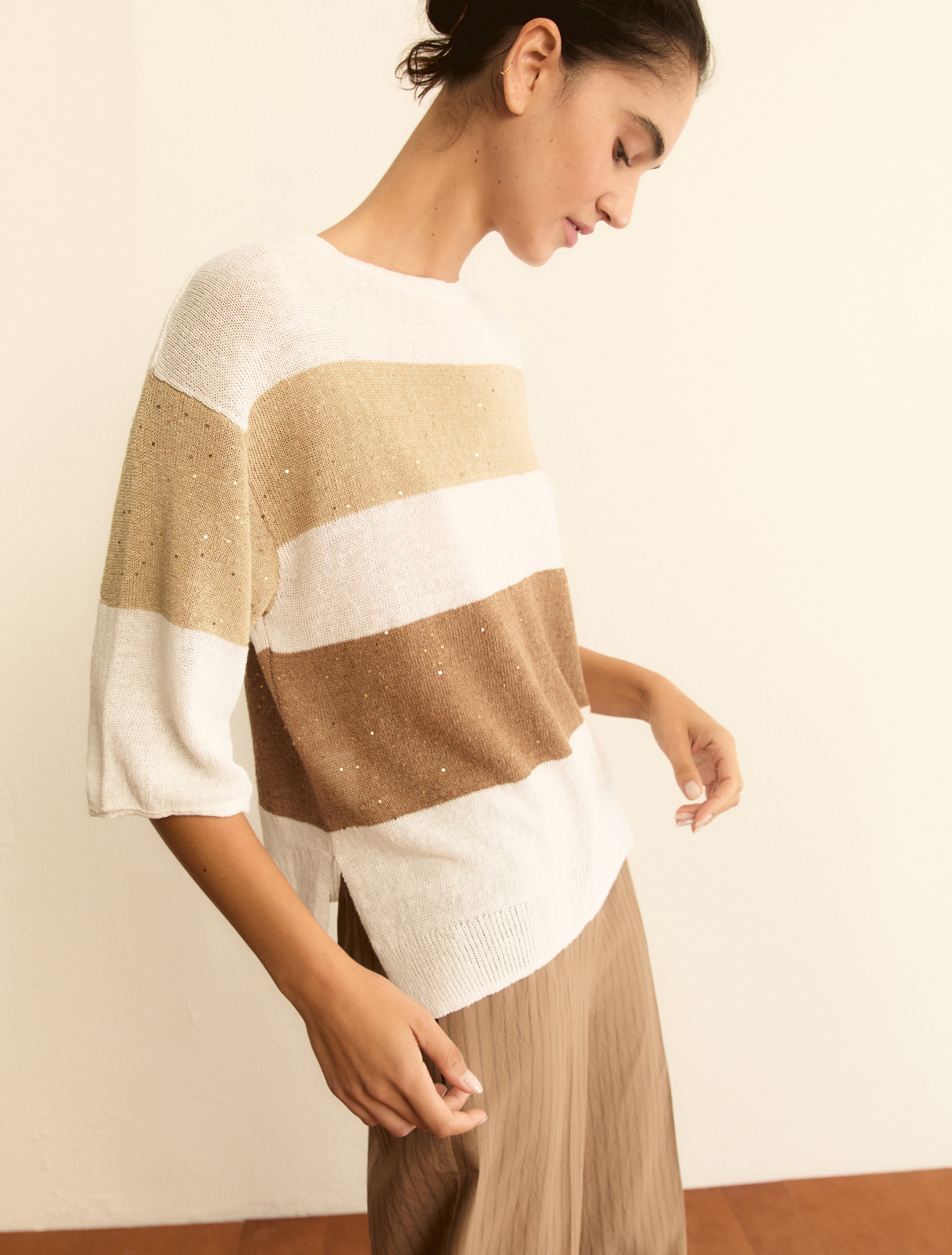 Linen-blend boxy sweater - WHITE - Emme - 7