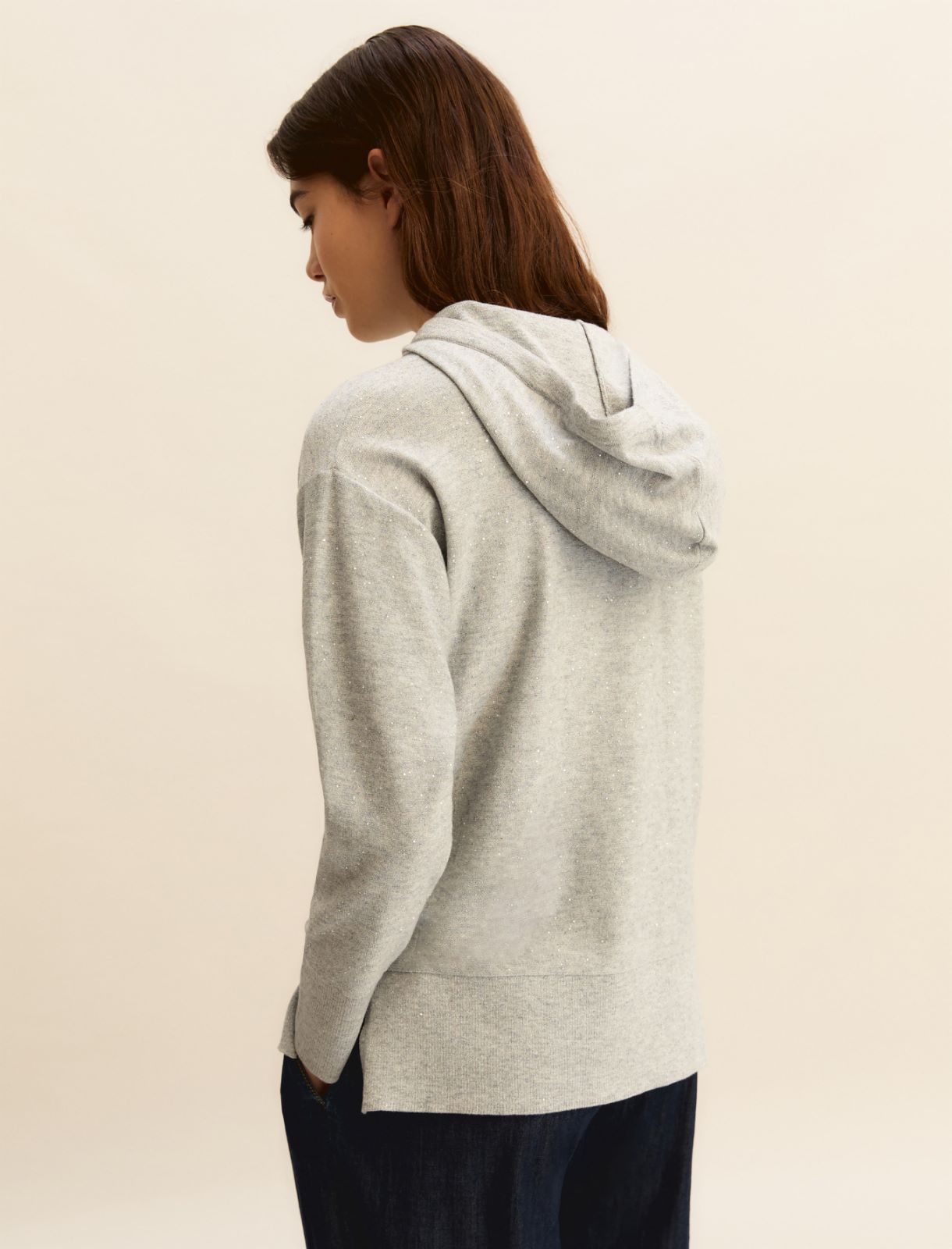 Lurex and micro sequin-adorned light wool hoodie - MELANGE LIGHT GREY - Emme - 3