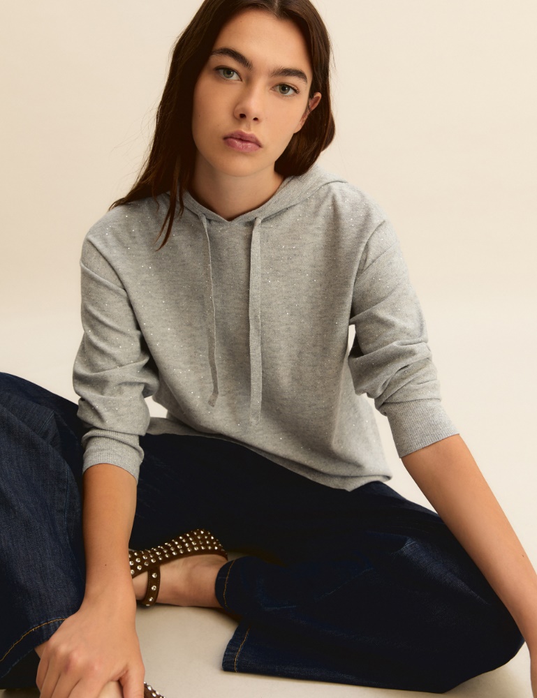 Lurex and micro sequin-adorned light wool hoodie - Emme