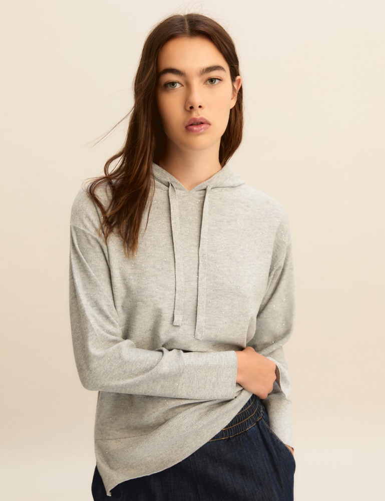 Lurex and micro sequin-adorned light wool hoodie - Emme - 5