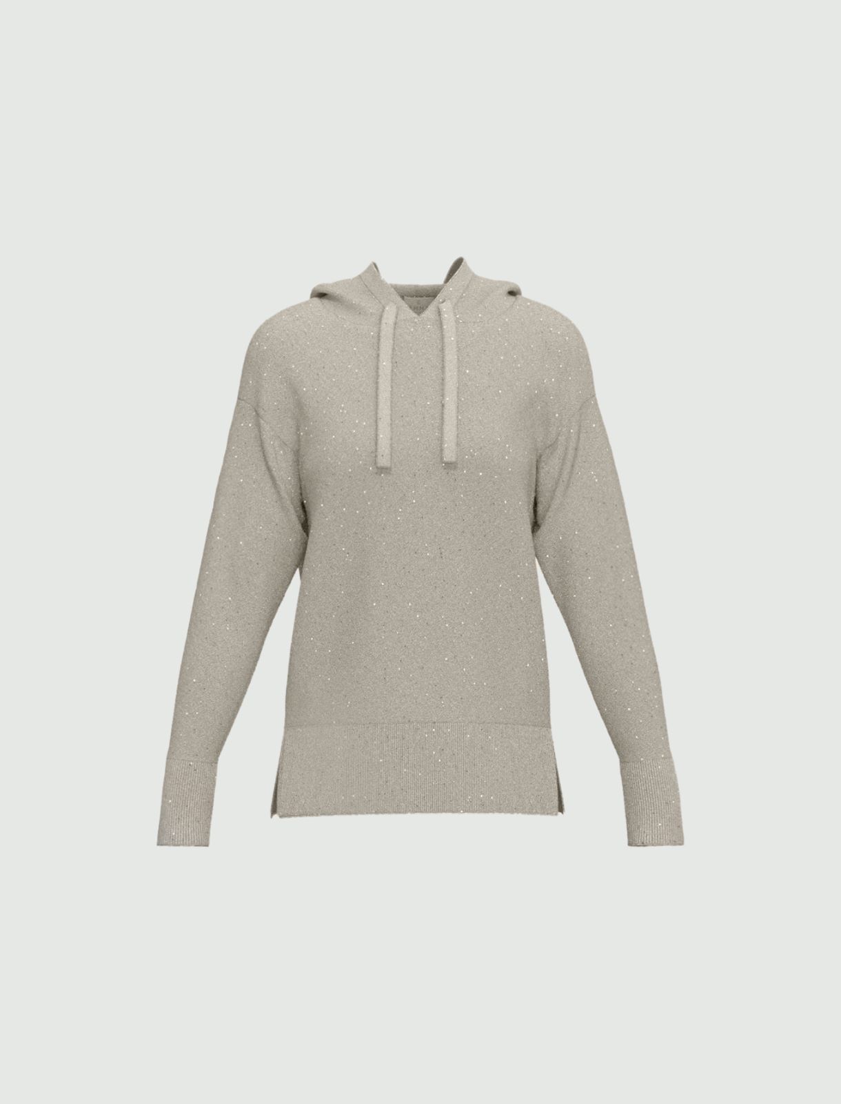 Lurex and micro sequin-adorned light wool hoodie - MELANGE LIGHT GREY - Emme - 4