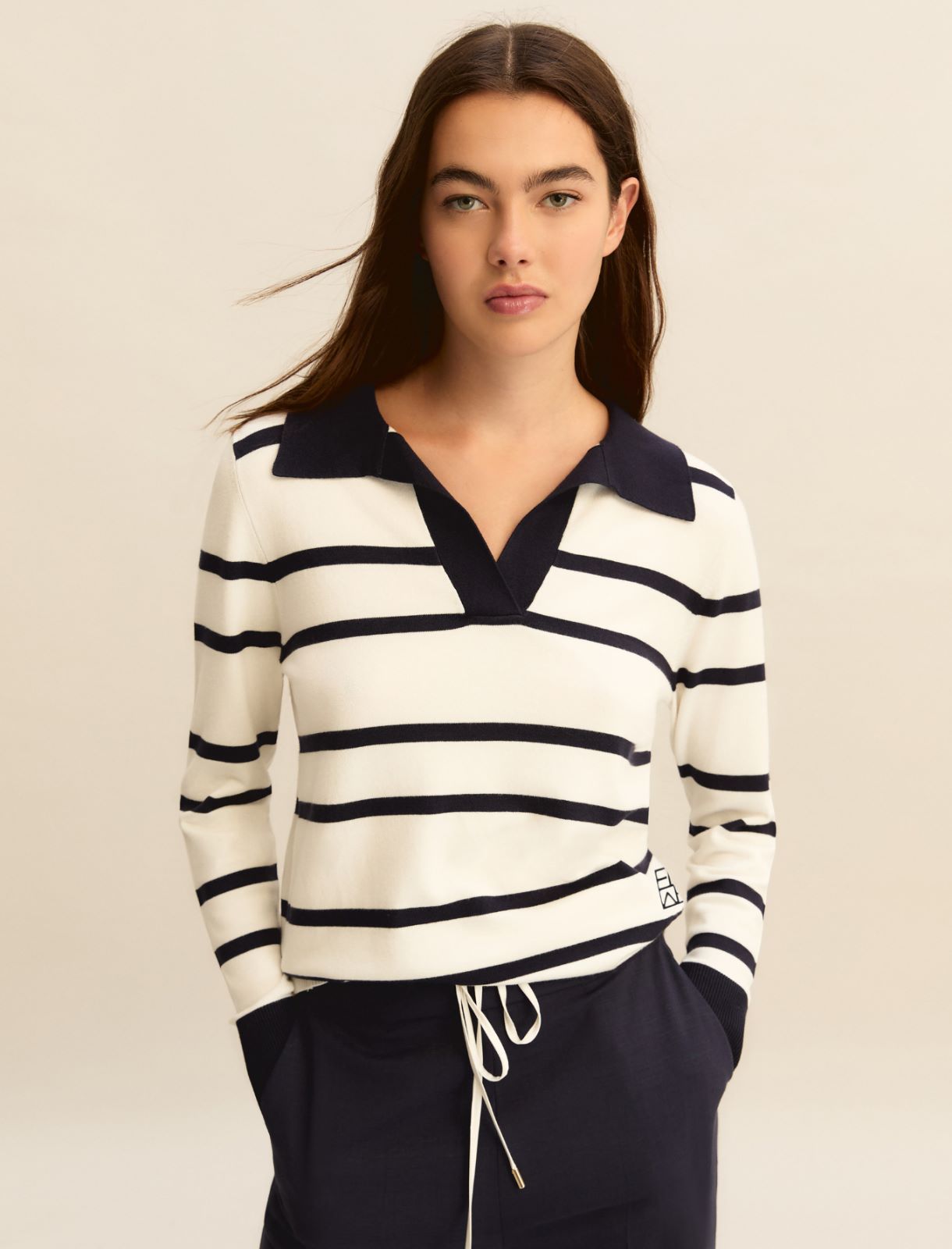 Slim-fit stretch viscose polo shirt - WHITE BLUE - Emme - 5