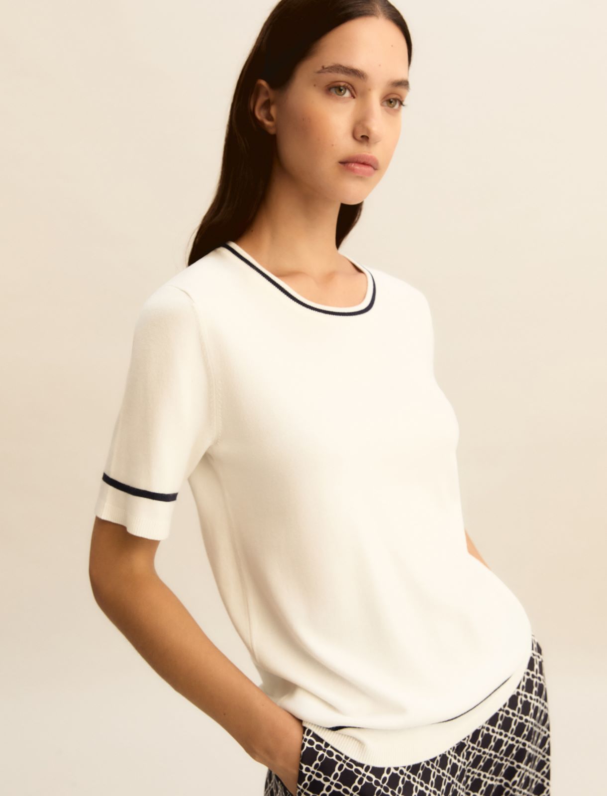 Stretch viscose T-shirt - WHITE BLUE - Emme - 3