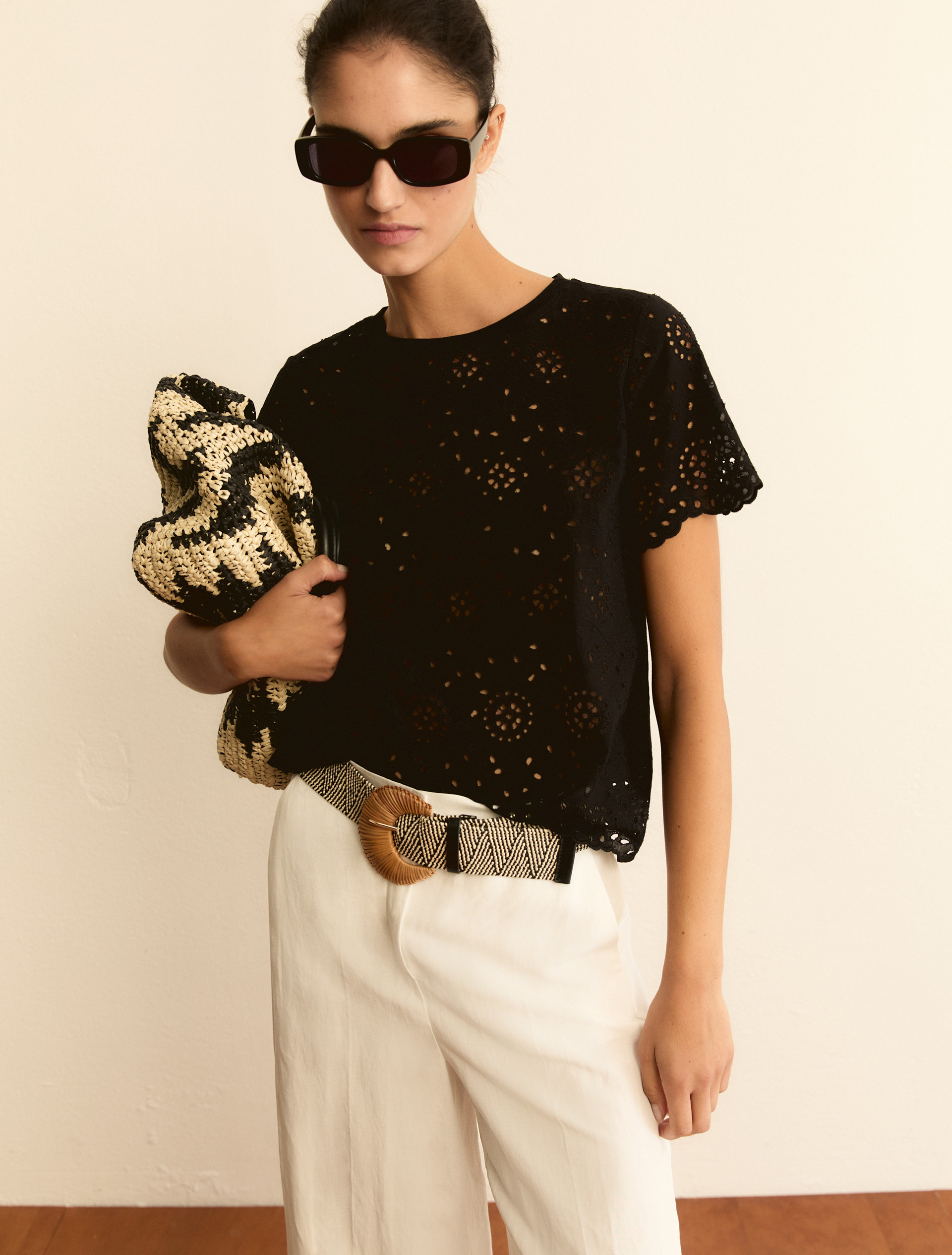 Stretch raffia belt - WHITE BLACK - Emme - 1