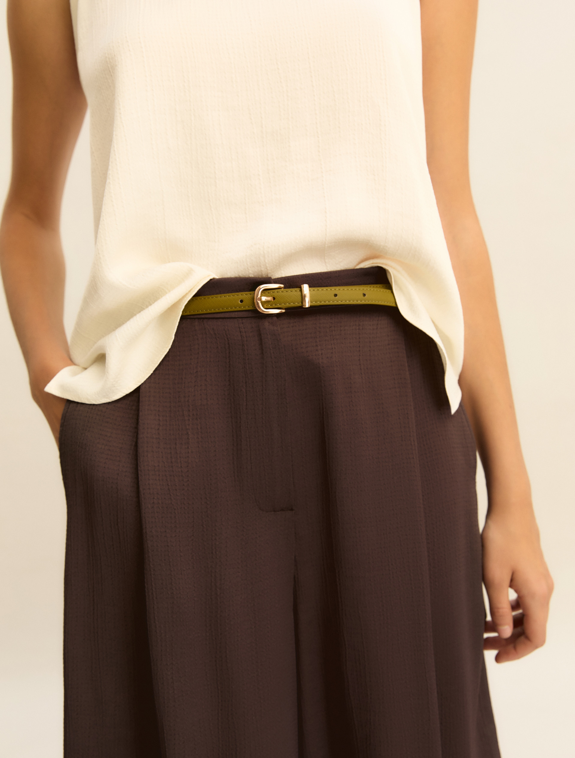 Saffiano leather-look thin belt - GREEN - Emme - 1