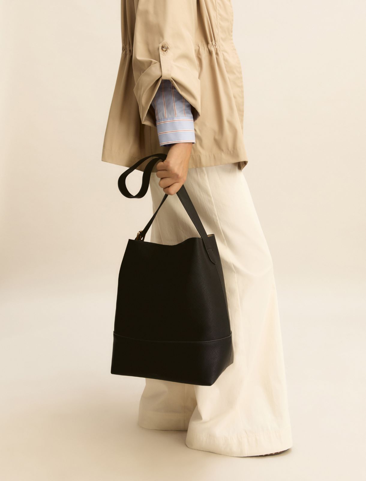 Large Saffiano leather-look bag - BLACK - Emme