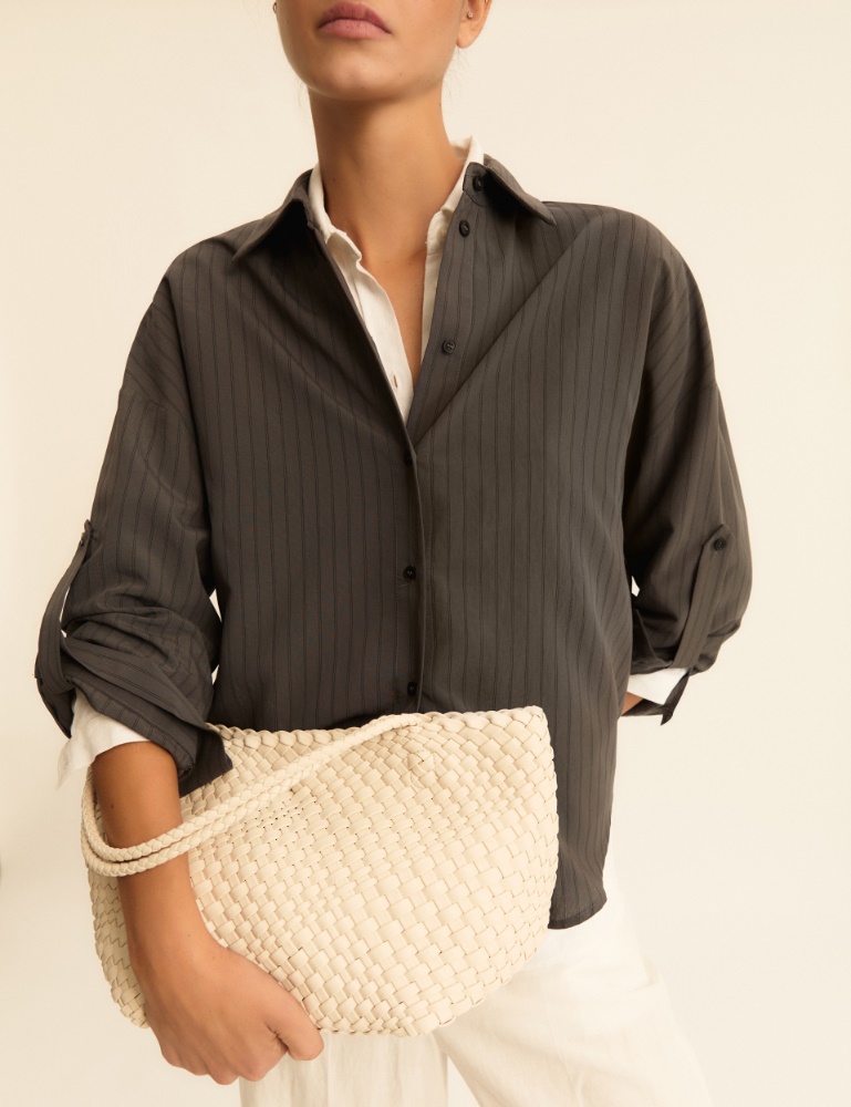 Unstructured woven shopping tote - ECRU