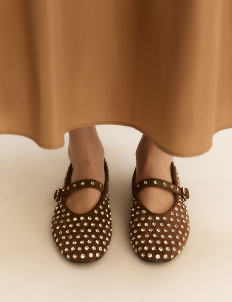 Ballerina Mary Jane con cristalli - TESTA MORO