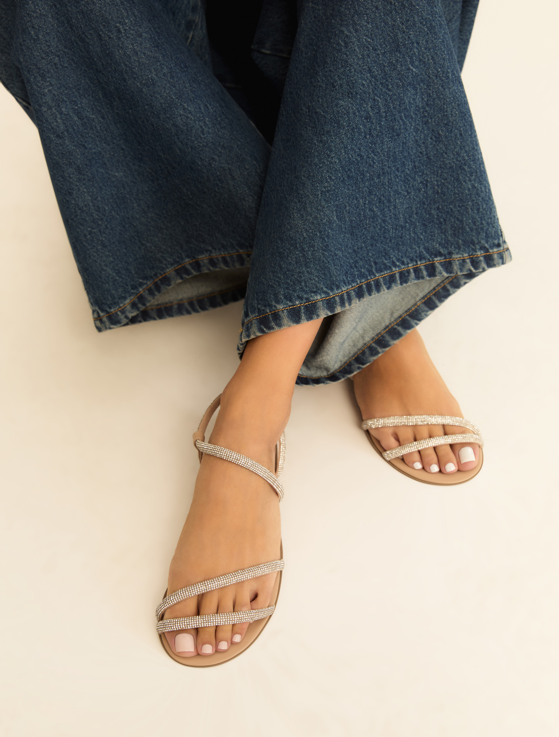 Crystal-adorned low sandals - SILVER - Emme - 1