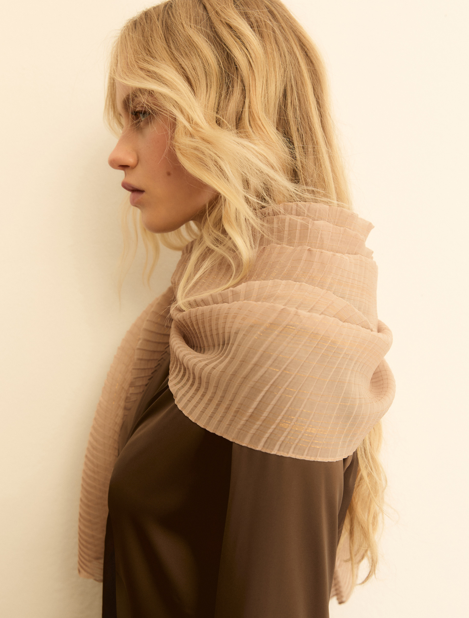 Pleated stole - BEIGE - Emme - 2