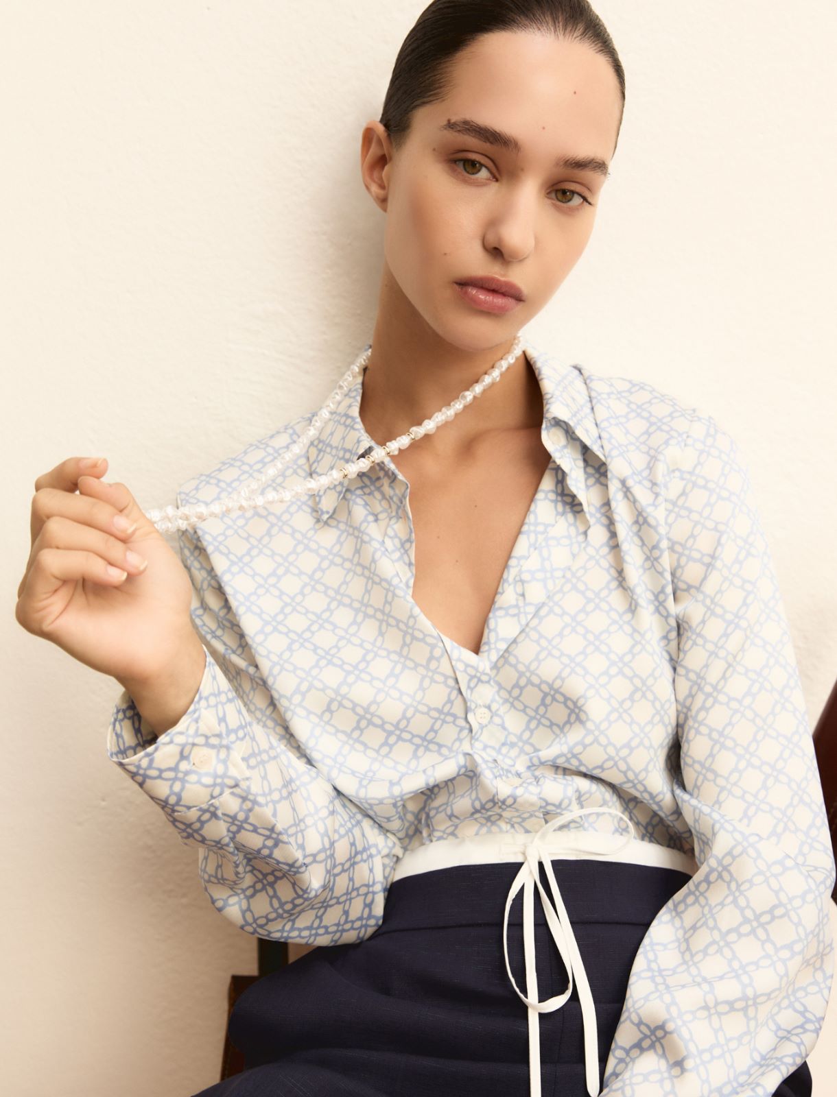 Long bejewelled pearl necklace - PEARLY WHITE - Emme