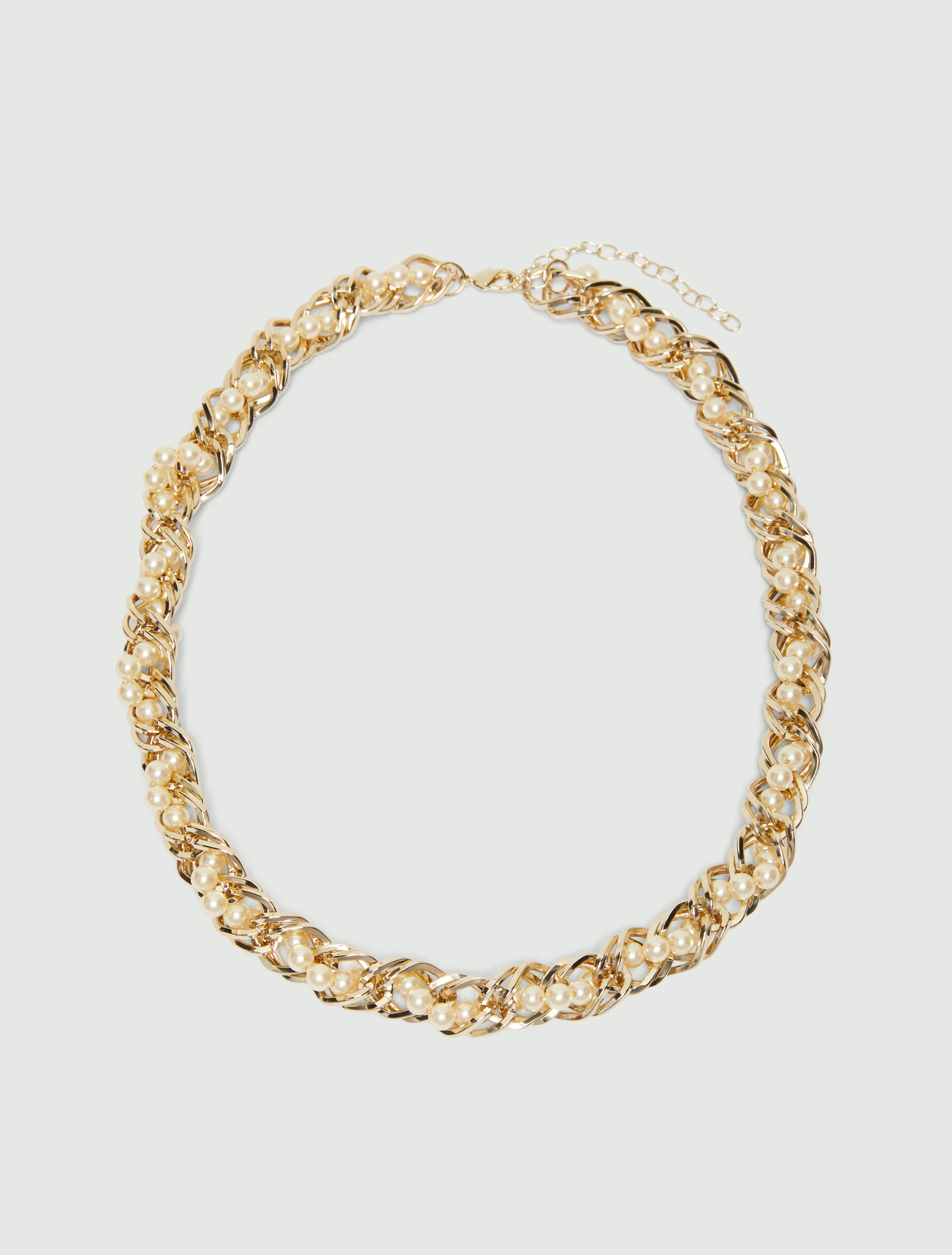 Bejewelled pearl-adorned woven necklace - LIGHT GOLD - Emme - 2